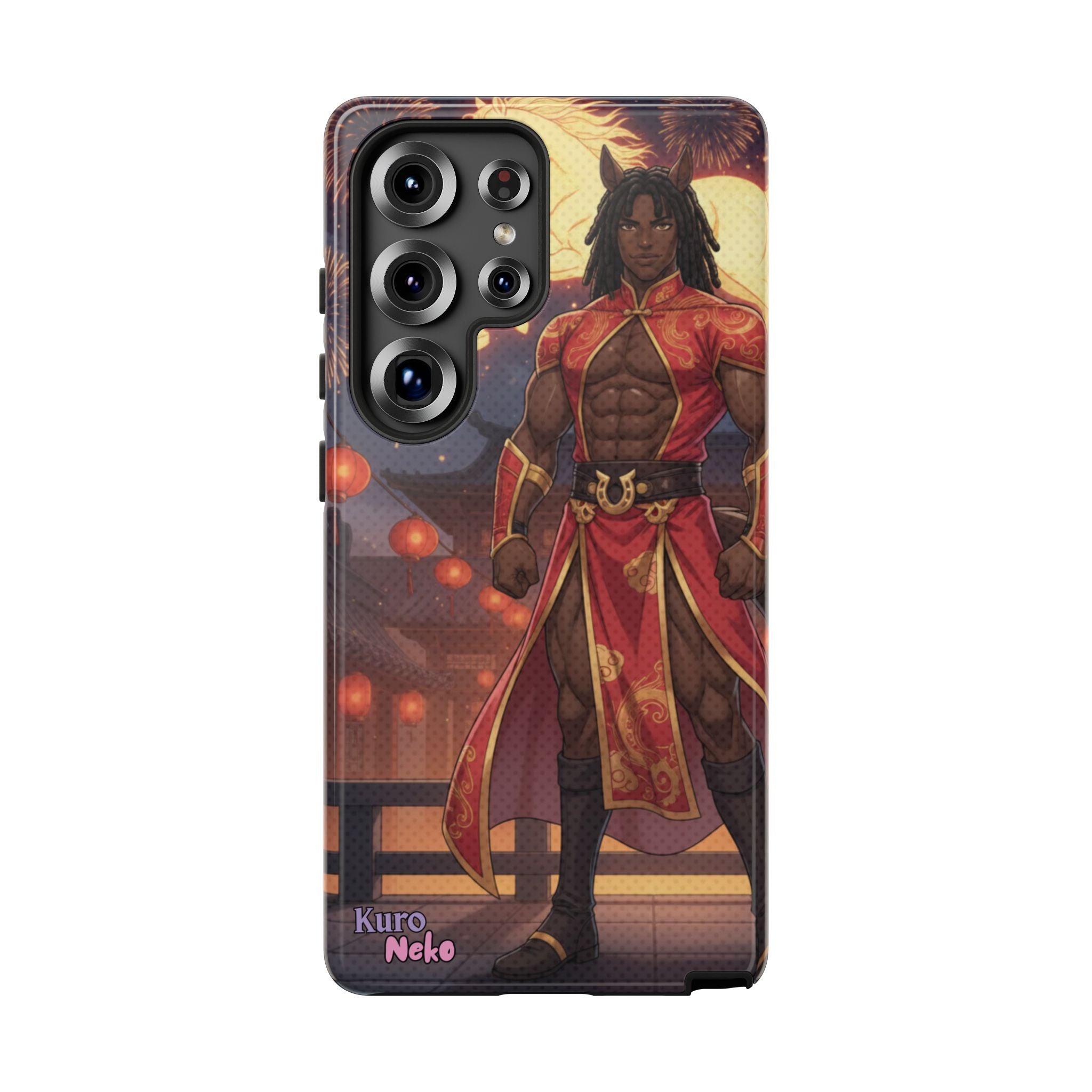 Coque anime RYO Année du Cheval vue arrière design kemonomimi husbando rouge or
