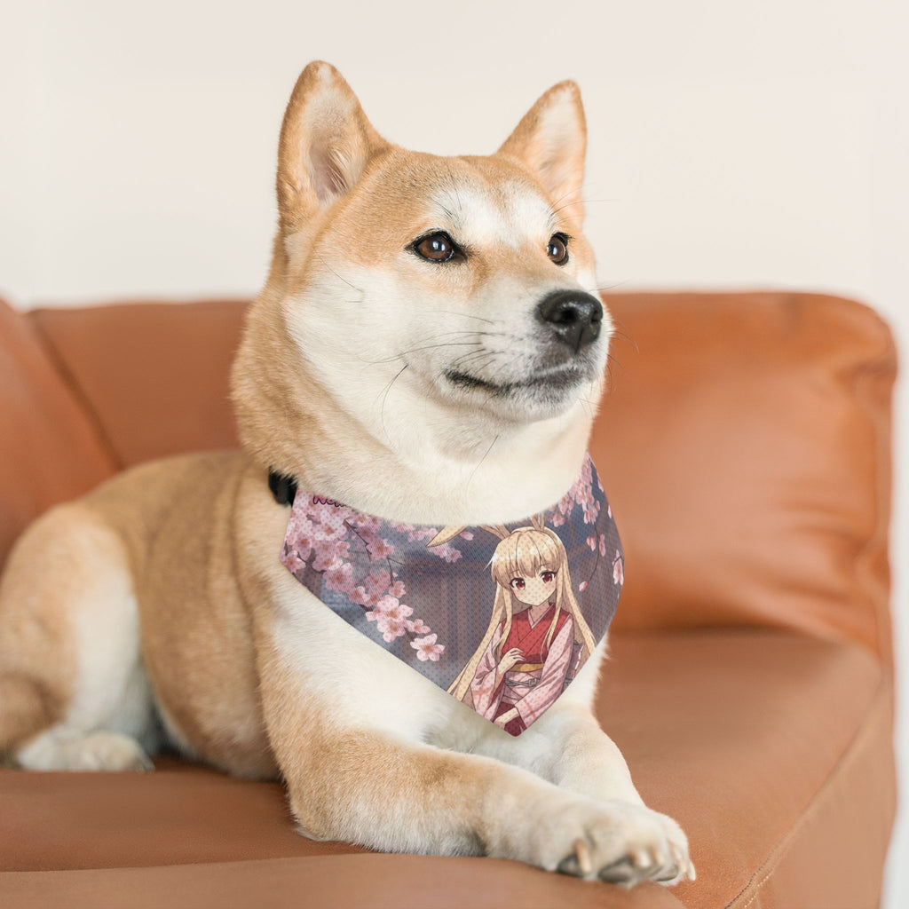 Collier bandana chat & chien Anime HARU Douceur Lapin & Style Kawaii sur un chien Shiba Inu, Kuro Neko Shop.