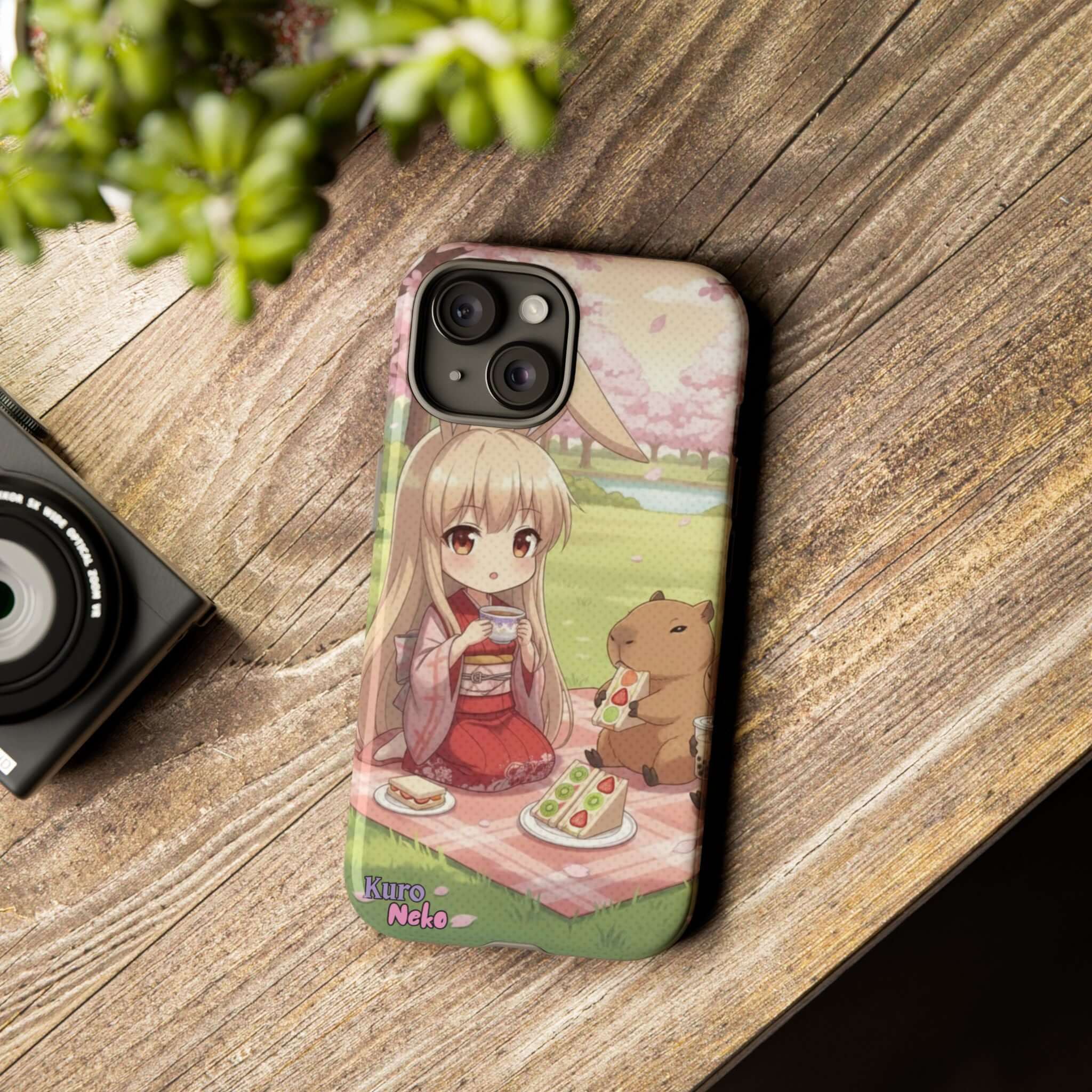 Coque de Téléphone Anime HARU Muse Chibi Pique-nique avec oreilles d'animaux, design Kemonomimi, Kuro Neko Shop.