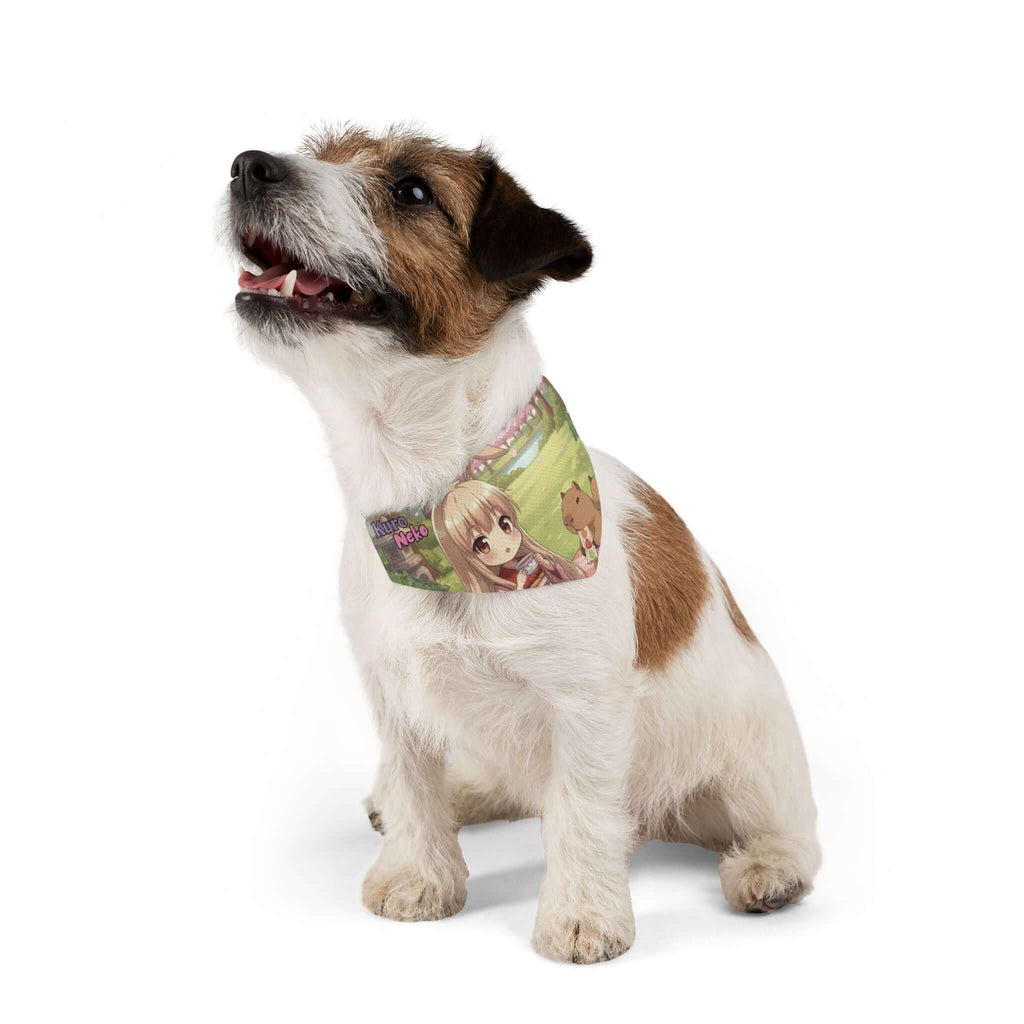 Collier bandana Chat & Chien Anime HARU sur un chien, style kawaii avec motifs anime