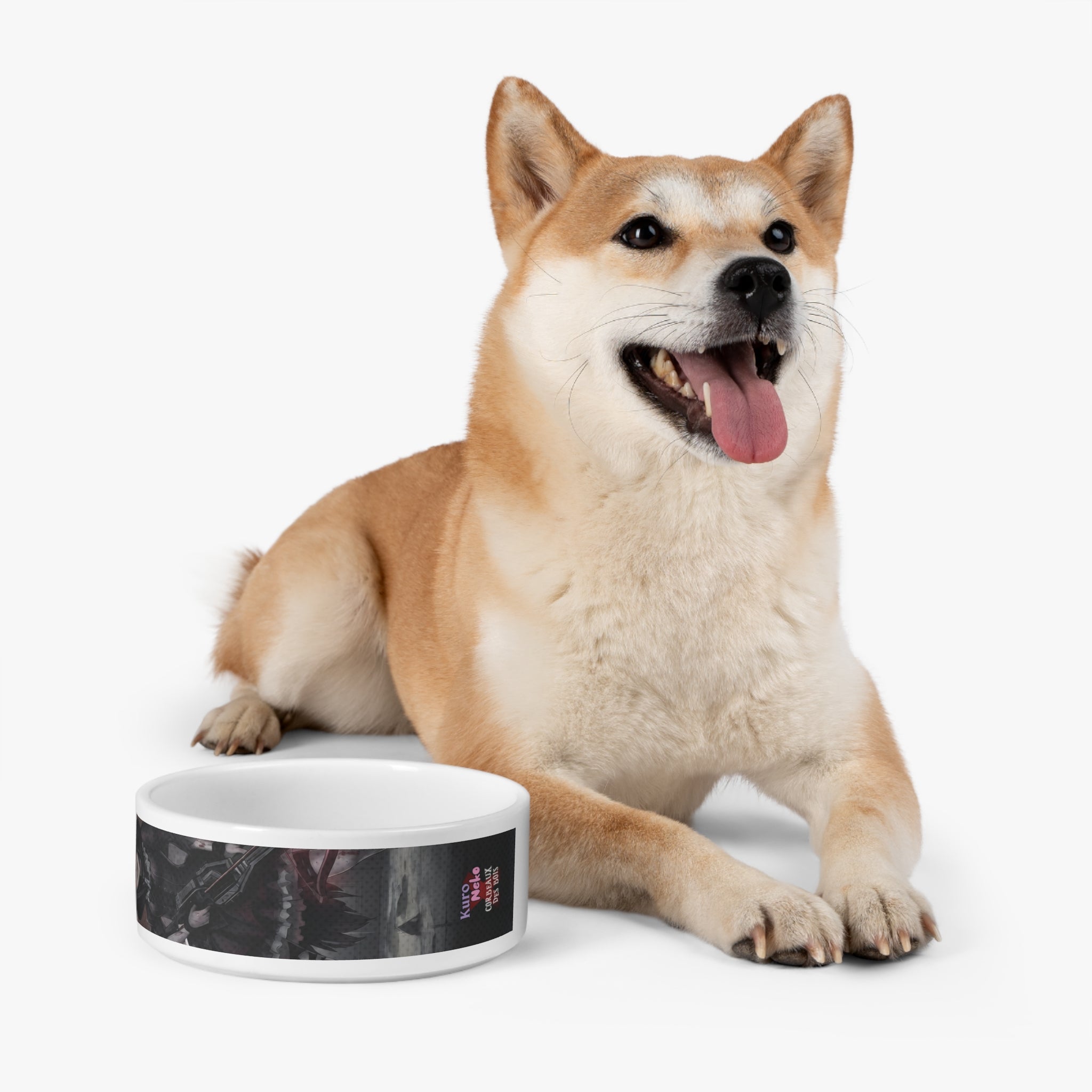 Gamelle chat & chien Anime YORU avec un chien heureux, parfaite pour le repas sous protection occulte.
