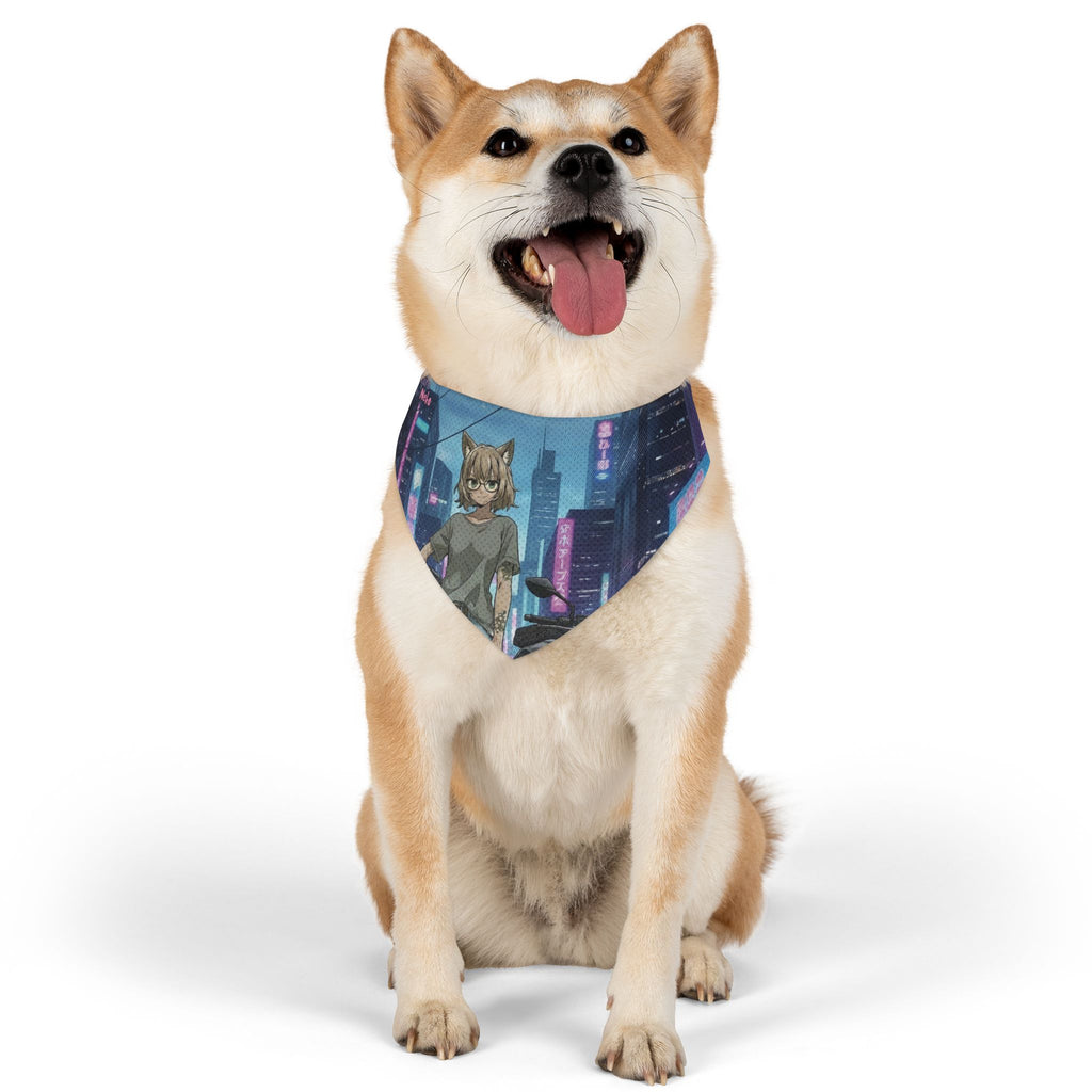 Collier bandana chat & chien HANKO Chatte Cyberpunk & Style Néon sur un chien avec oreilles d'animaux, Kuro Neko Shop.