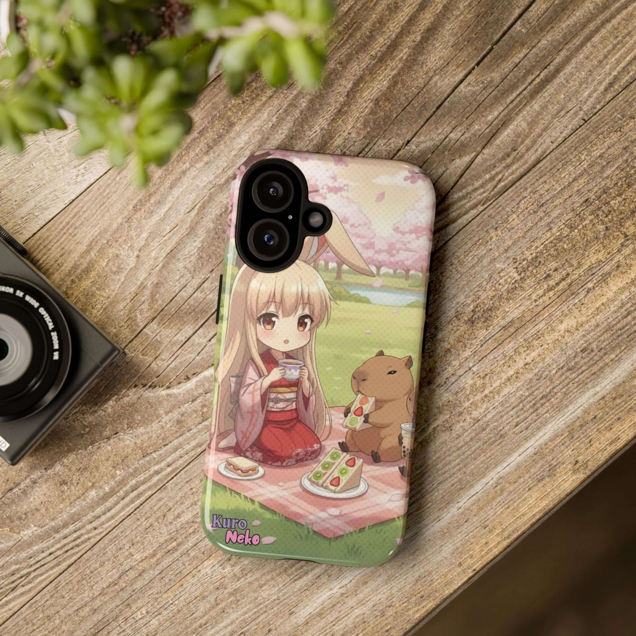 Coque de Téléphone Anime HARU Muse Chibi Pique-nique avec design de kemonomimi et oreilles d'animaux, Kuro Neko Shop.