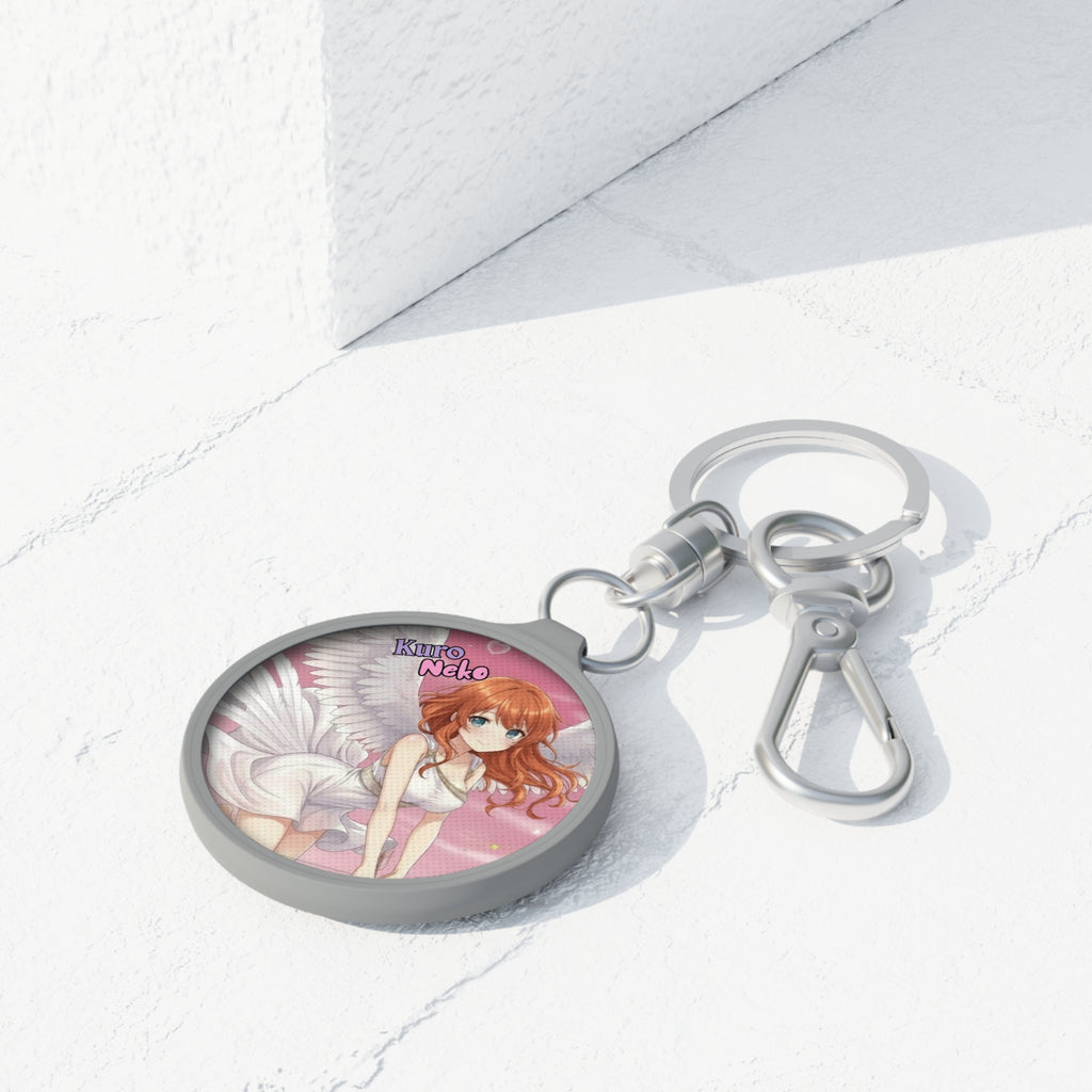 Porte-clés Anime AIKO avec illustration d'une muse cygne élégante sur un fond rose.