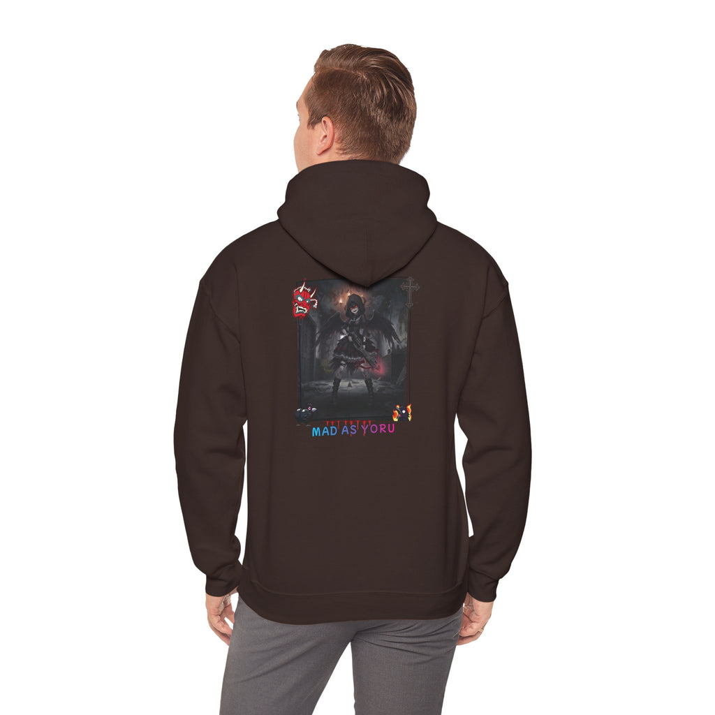 Sweat à Capuche Anime YORU, design gothique avec un personnage de la chasseuse de démons, vue arrière sur fond noir.