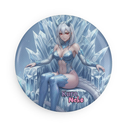 aimant anime yuki - Yukii dragonne des neiges sur frigo avec design kemonomimi, glace bleue et décor hivernal