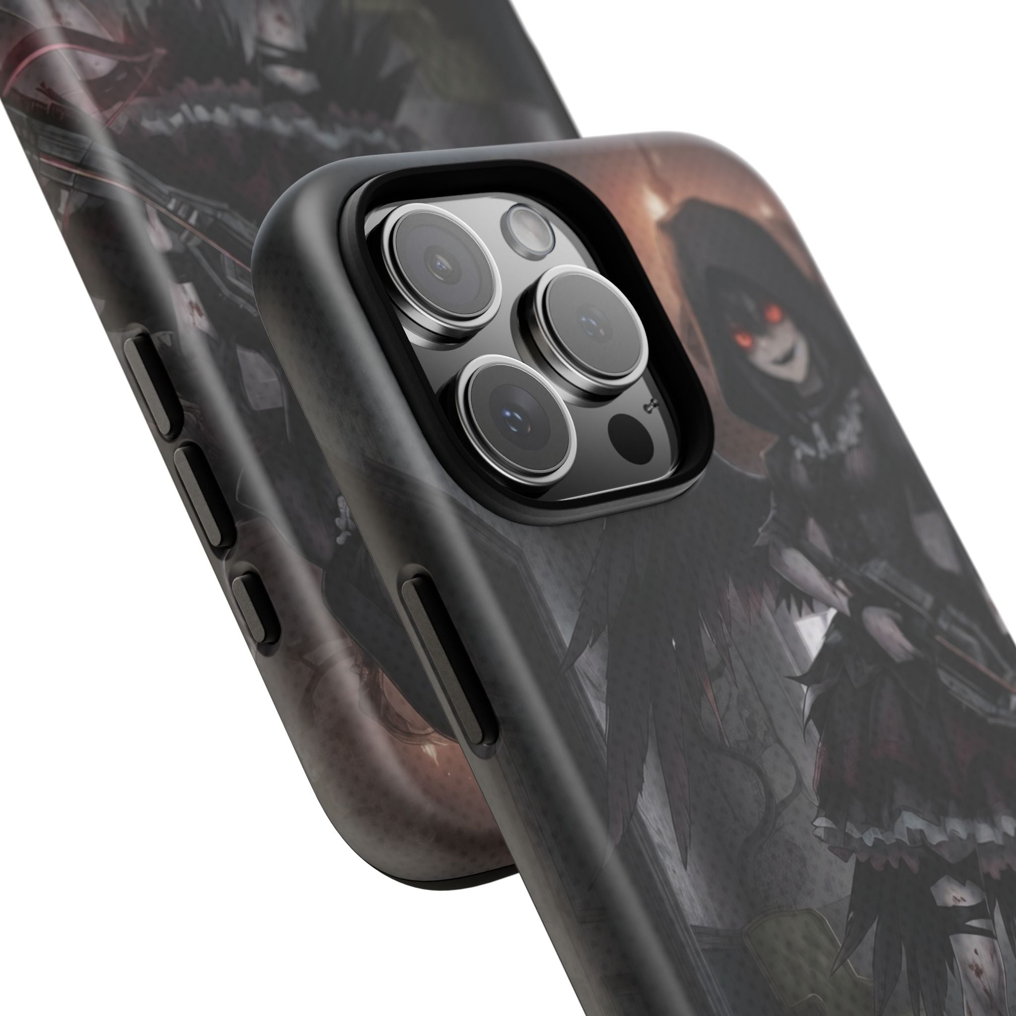 Anime Phone Case – Mad as Yoru Crow Waifu Kemonomimi featuring gothic design with black wings and glowing eyes.