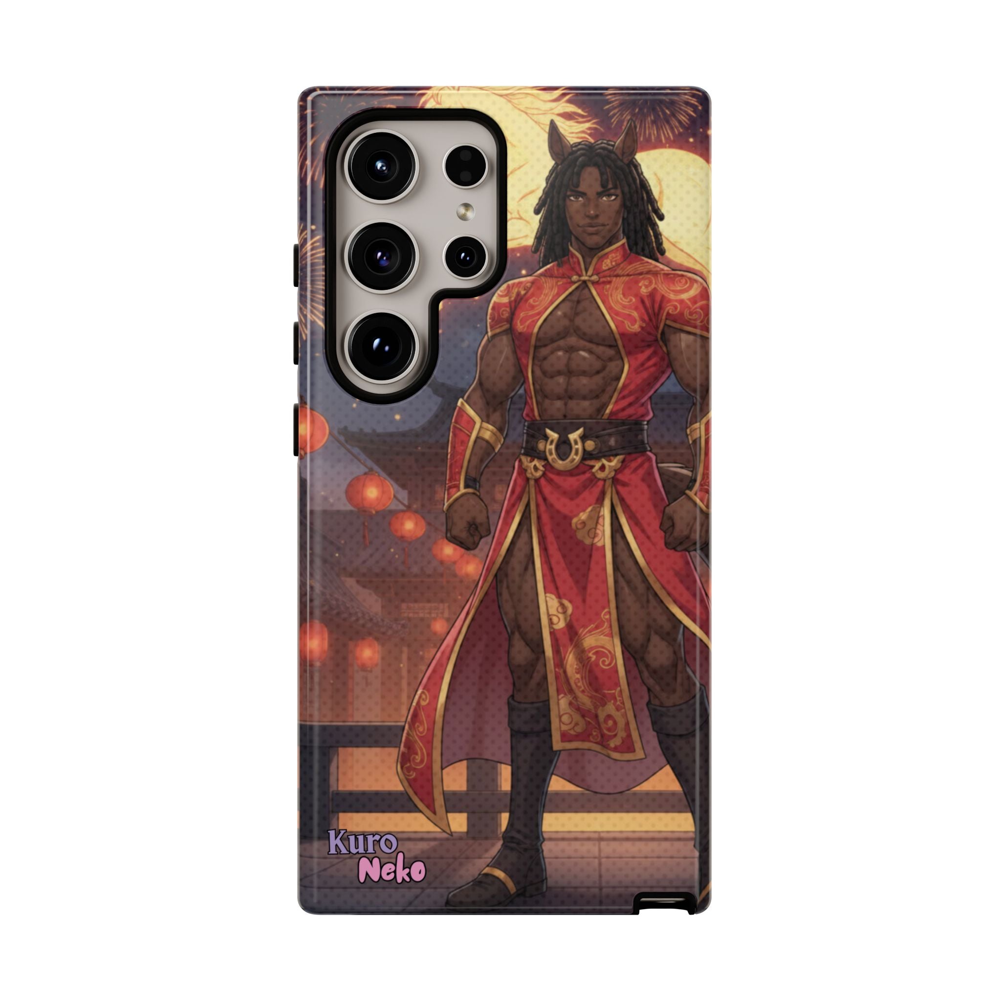 Coque anime RYO Année du Cheval vue arrière design kemonomimi husbando rouge or
