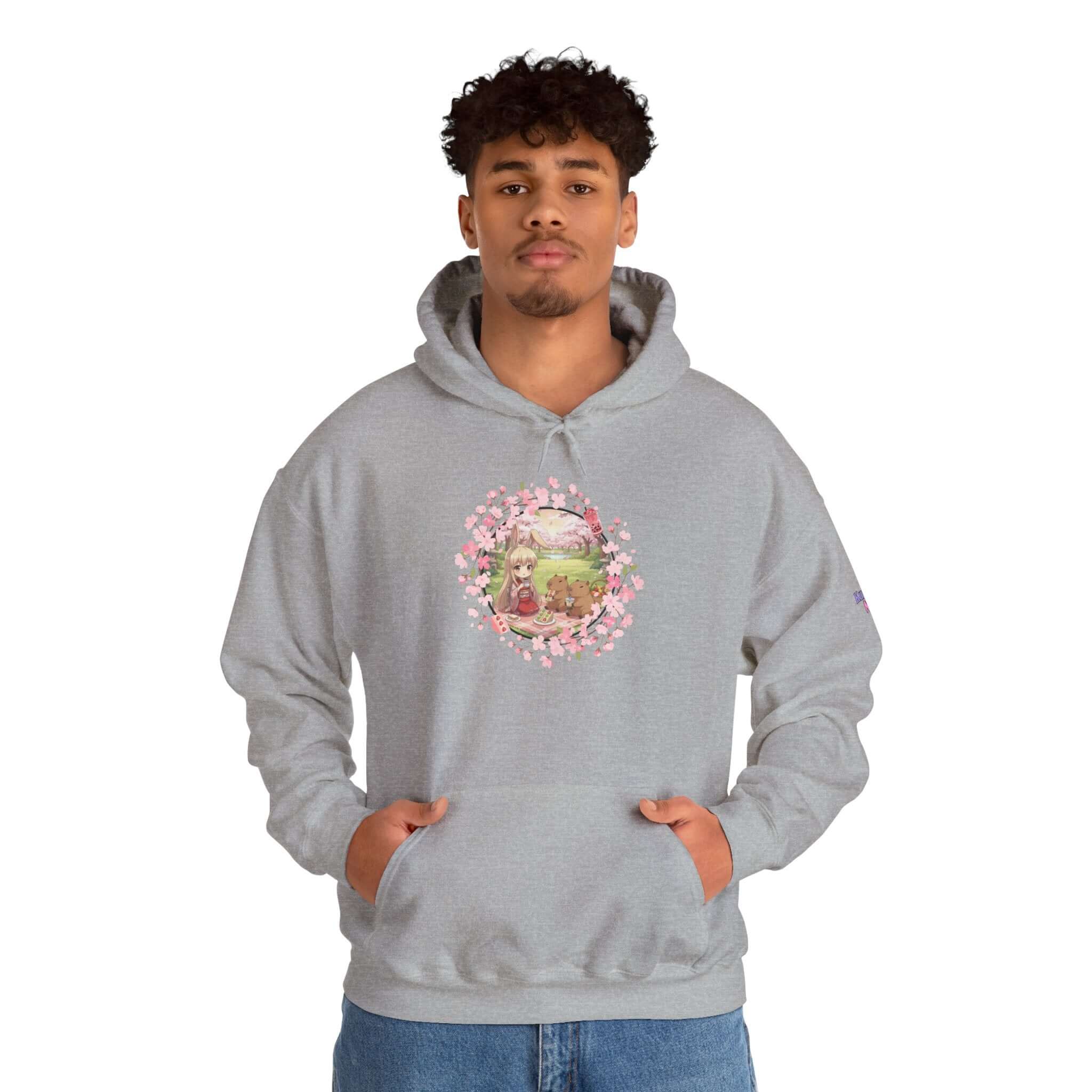 Sweat à capuche Anime HARU Muse Chibi Pique-nique Sakura avec motif de pique-nique printanier, Kuro Neko Shop.