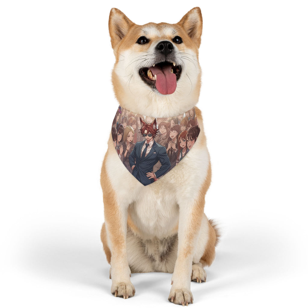 Collier bandana chat & chien Anime KAITO Renard à l'Aura Charismatique sur un chien heureux, Kuro Neko Shop.