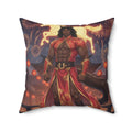 Coussin Carré Anime RYO avec un personnage héroïque et des feux d'artifice en arrière-plan.