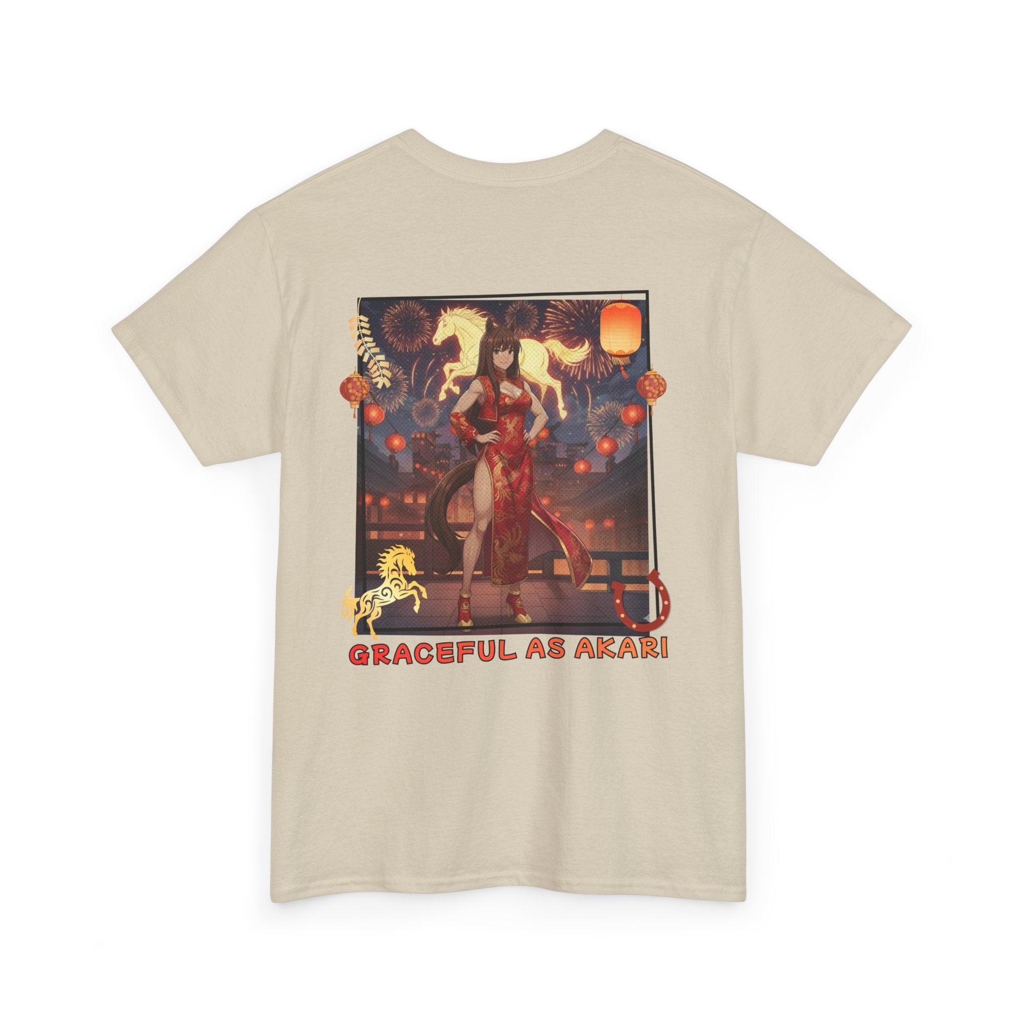 T-shirt Anime AKARI avec design d'Akari dans une pose gracieuse, célébrant le zodiaque et l'année du cheval.