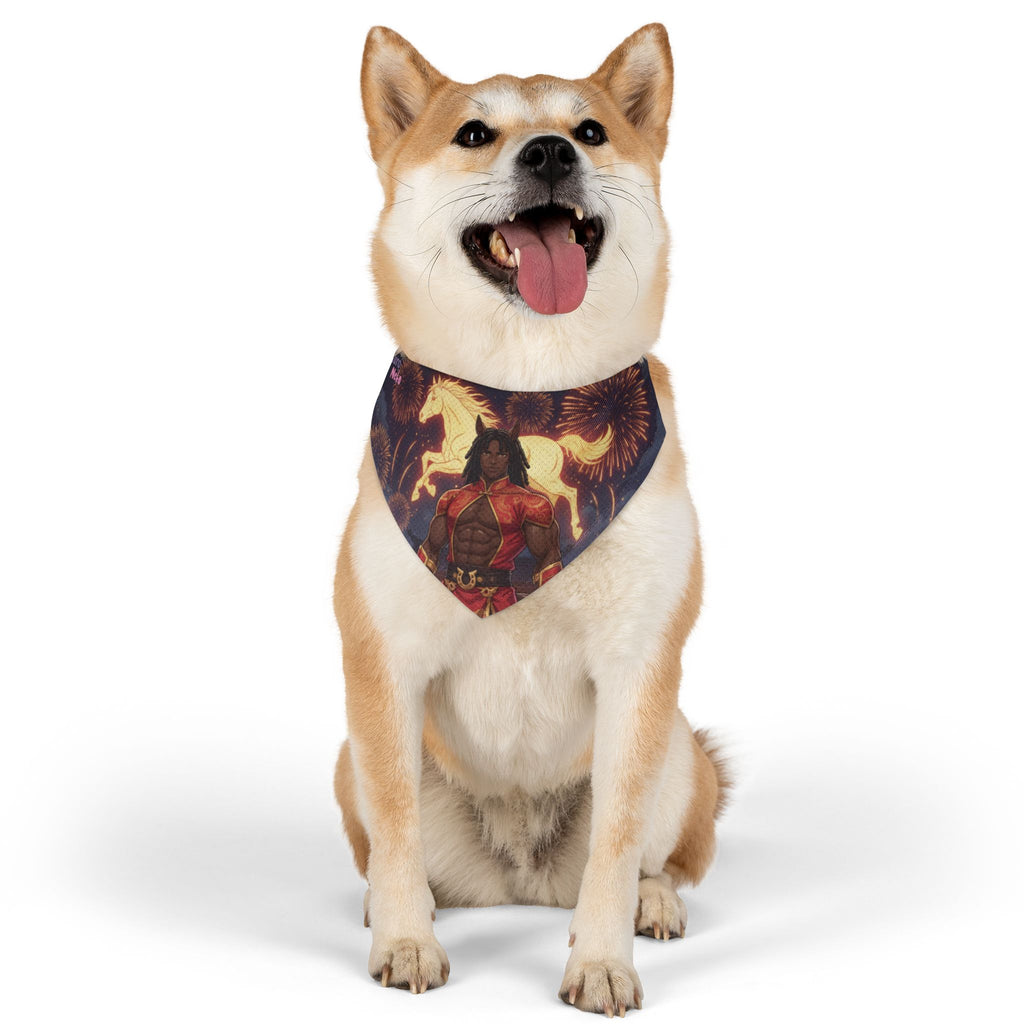 Collier Bandana Chat & Chien Anime RYO Icône Zodiaque 2026 sur un chien affichant des oreilles d'animaux et style anime, Kuro Neko Shop.