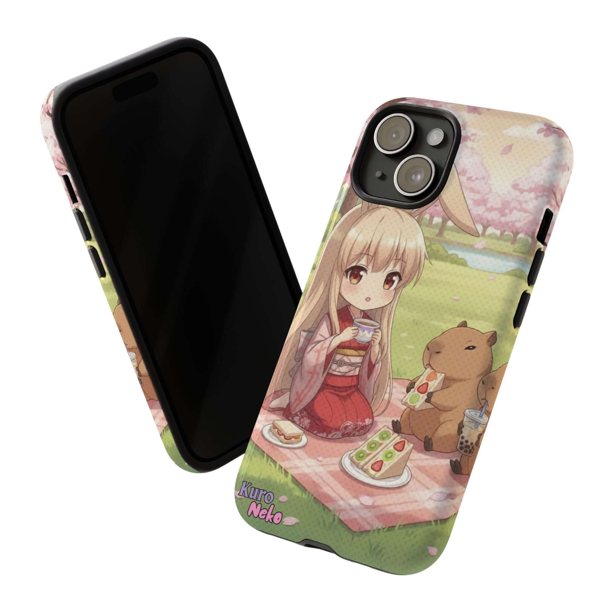 Coque de Téléphone Anime HARU Muse Chibi Pique-nique avec personnage kemonomimi, oreilles d'animaux, style anime, Kuro Neko Shop.