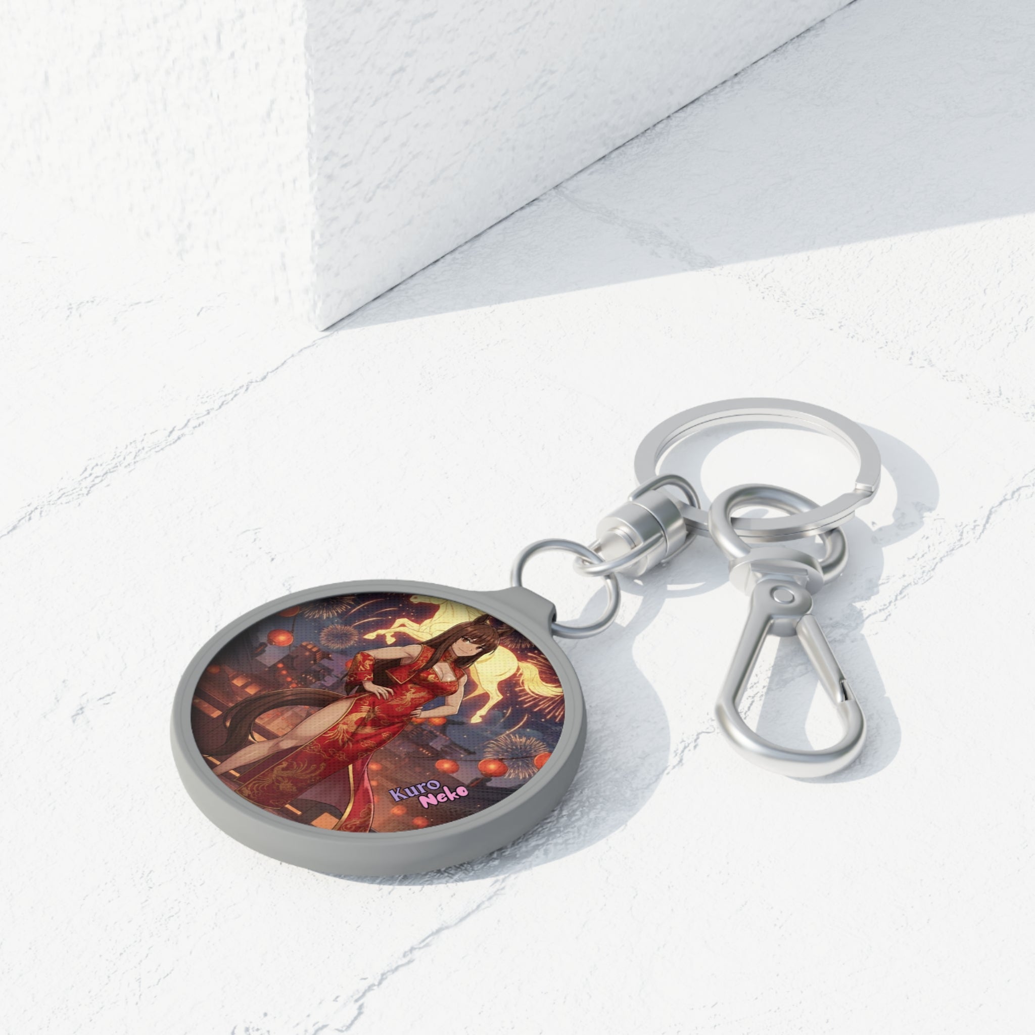Porte-clés Anime AKARI avec illustration d'Akari dansant sous le zodiaque, accessoire pour les fans d'anime.