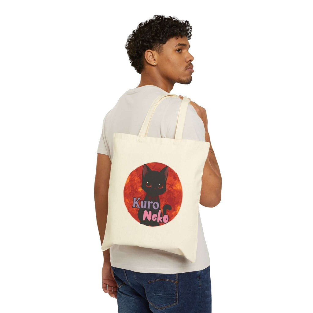 Tote bag Anime HARU Chibi avec un design de chat noir Kuro Neko, parfait pour un look tendance et décontracté.