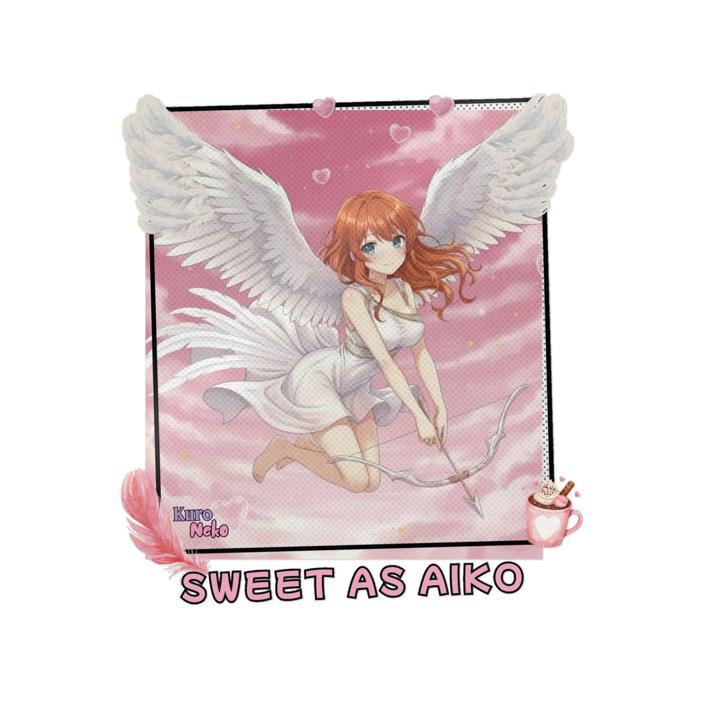 sticker anime AIKO Muse Cygne & Douceur Romantique – AIKO au style kemonomimi avec ailes blanches sur fond rose, ambiance tendre et romantique, produit prêt à coller