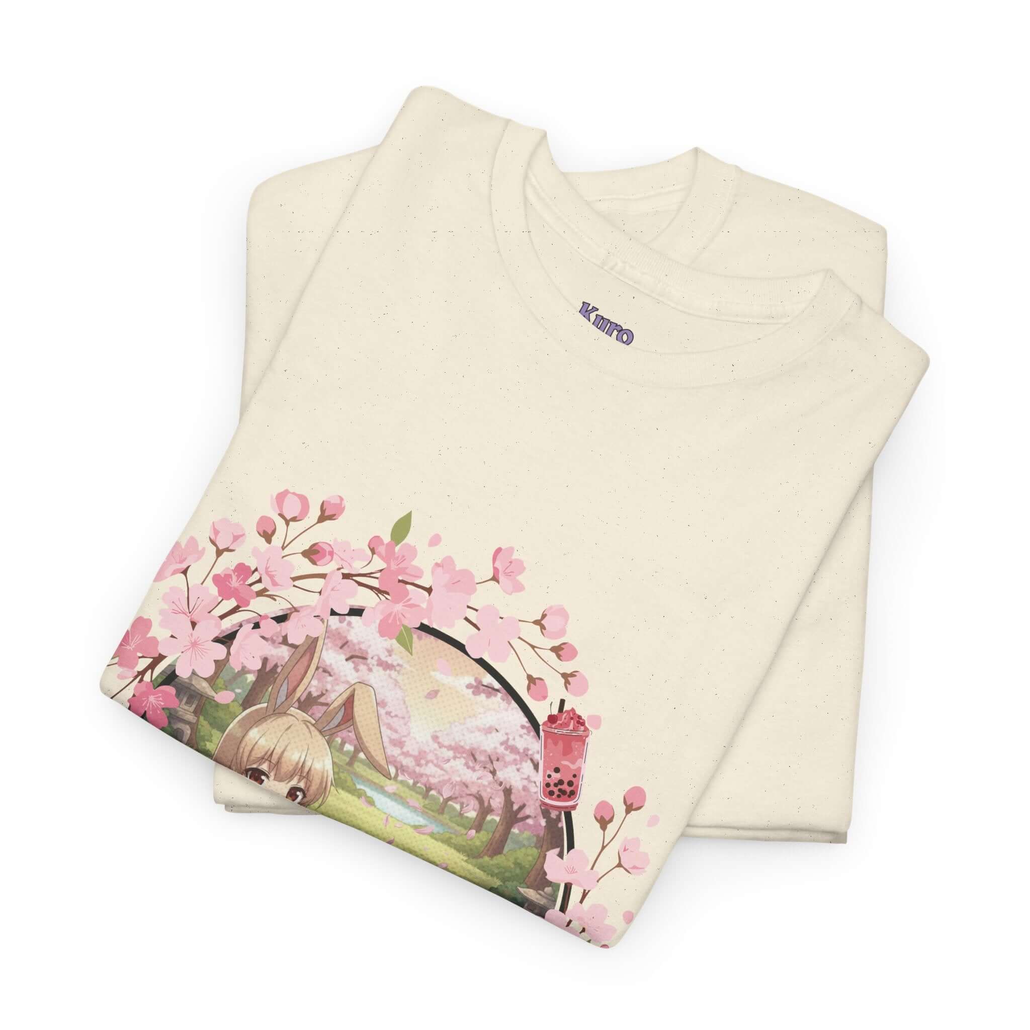 T-shirt Anime HARU Muse Chibi Pique-nique Sakura, caractérisé par des oreilles d'animaux et un design kawaii, Kuro Neko Shop.
