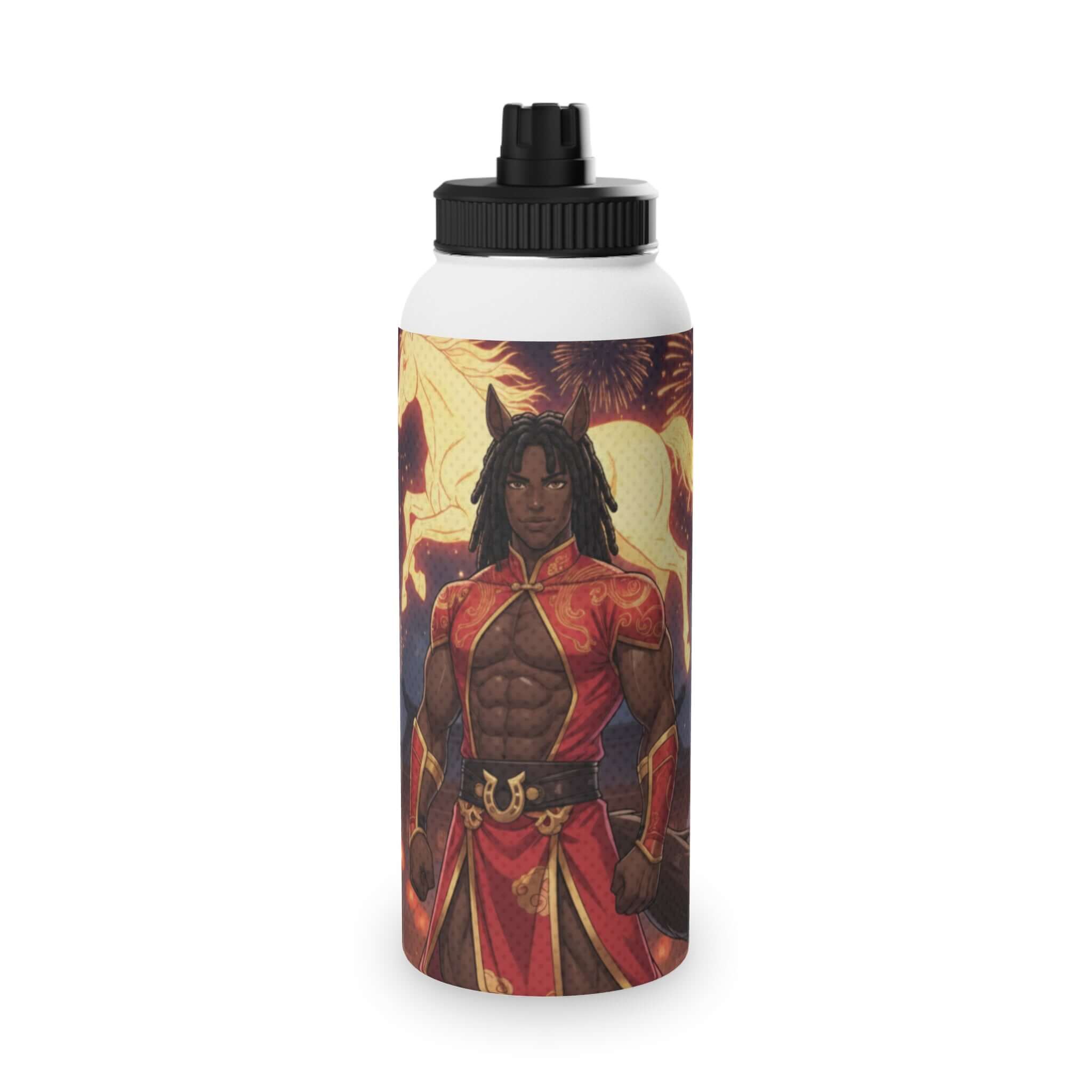 Gourde isotherme Anime RYO Cheval de Feu – gourde isotherme avec design Cheval de Feu, héros anime, couleur rouge et doré, bouteille sportive팬