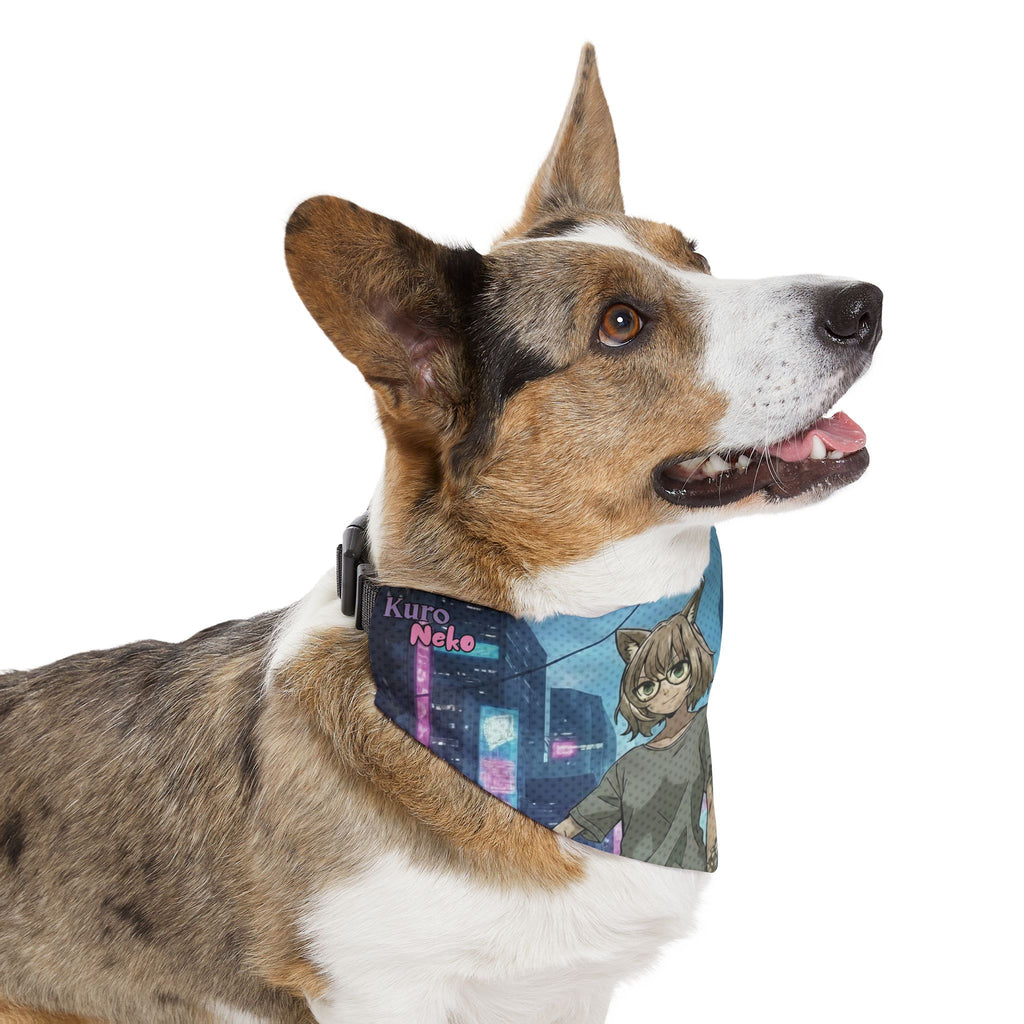 Collier bandana chat & chien HANKO Chatte Cyberpunk & Style Néon sur un chien, design animé avec oreilles d'animaux - Kuro Neko Shop