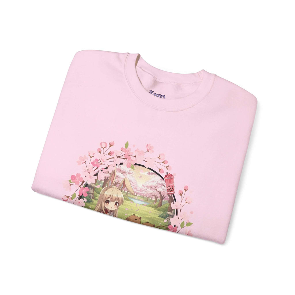 Sweatshirt Anime HARU Muse Chibi Pique-nique Sakura avec impression de personnage sous des fleurs de cerisier, Kuro Neko Shop.