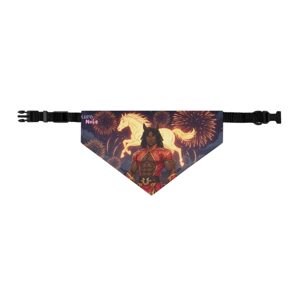 Collier Bandana Chat & Chien Anime RYO Icône Zodiaque 2026 avec motifs d'un héros kemonomimi et un cheval, Kuro Neko Shop.