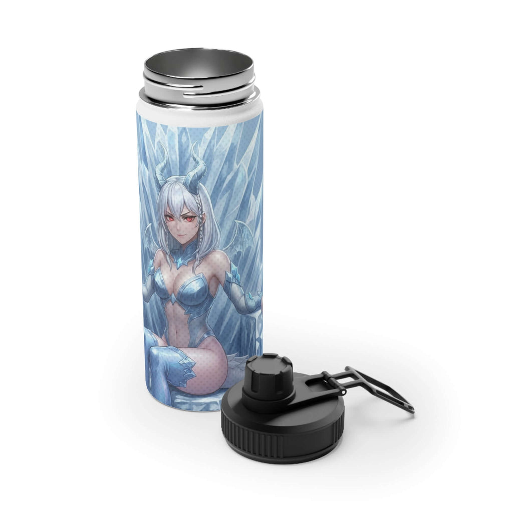 Gourde isotherme inox blanche 530ml avec illustration Yuki waifu dragon des neiges éthérée, kemonomimi anime hiver, construction double paroi, acier inoxydable premium, force tranquille