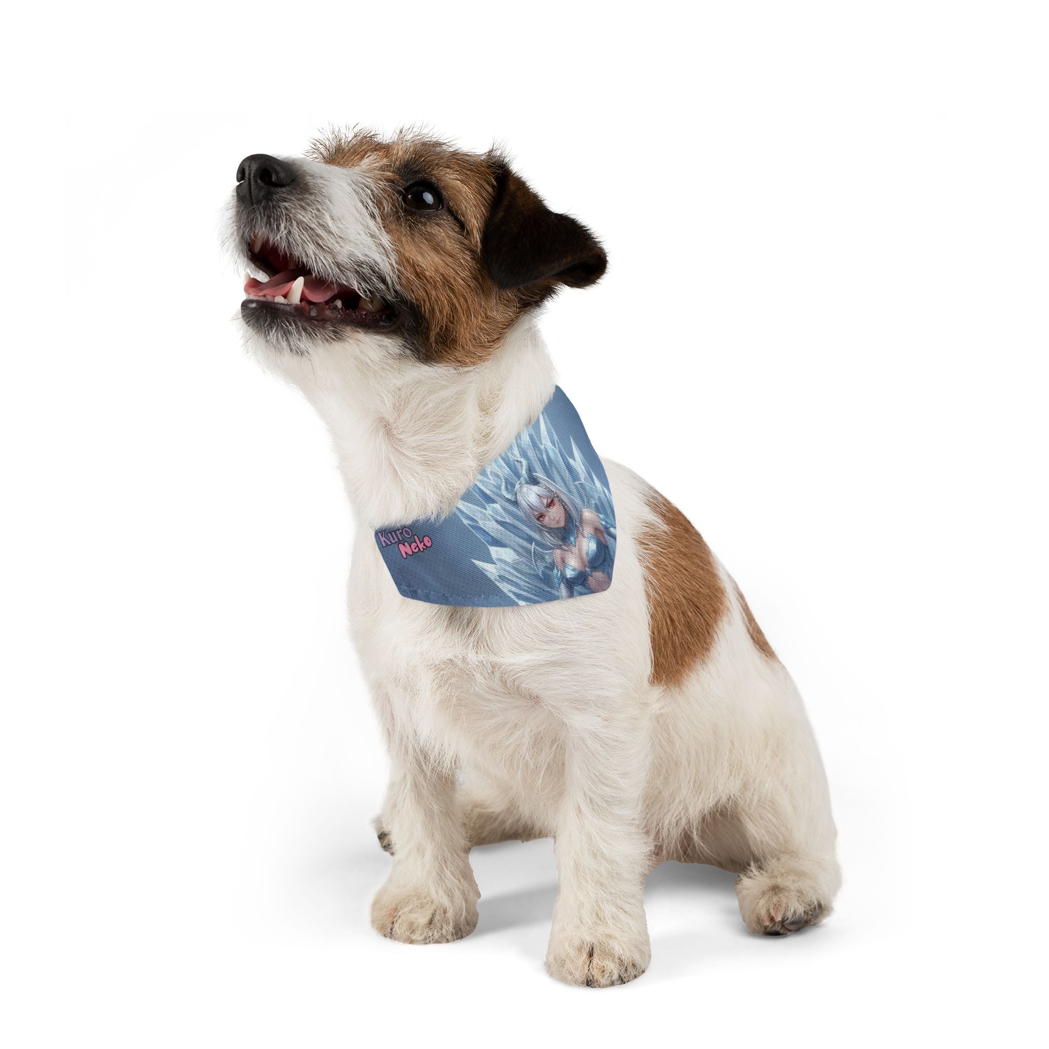 Collier bandana chat & chien Anime YUKI Dragonne de Glace Fantasy porté par un chien, style anime, Kuro Neko Shop.