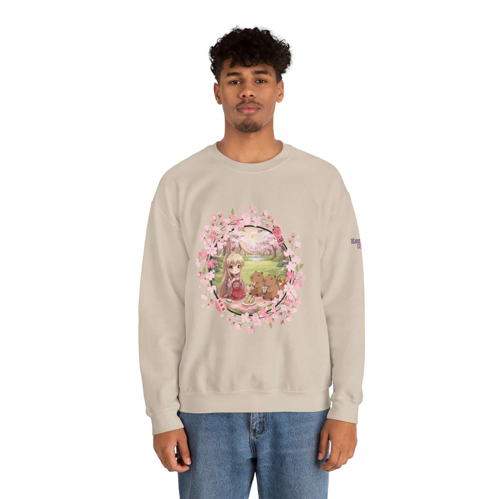 Sweatshirt Anime HARU Muse Chibi Pique-nique Sakura avec illustration de personnage kemonomimi sous sakura, Kuro Neko Shop