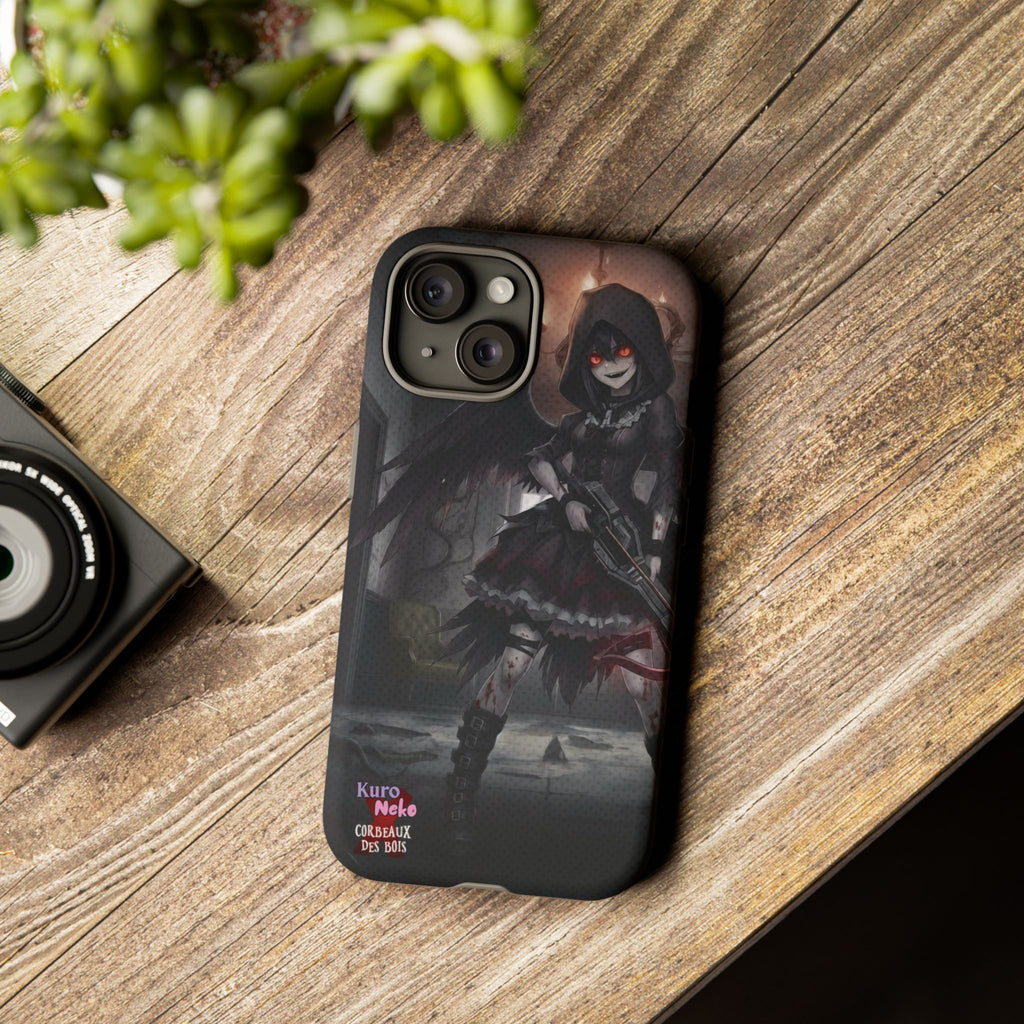 Anime Phone Case – Mad as Yoru Crow Waifu Kemonomimi featuring a dark character with wings and a demonic look.