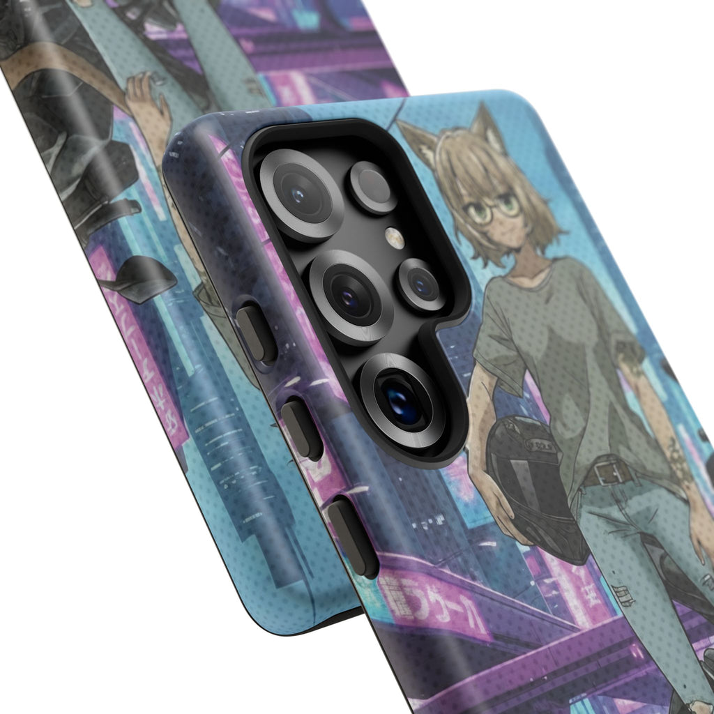 Coque téléphone Anime HANKO Style Cyberpunk & Chatte Rebelle
