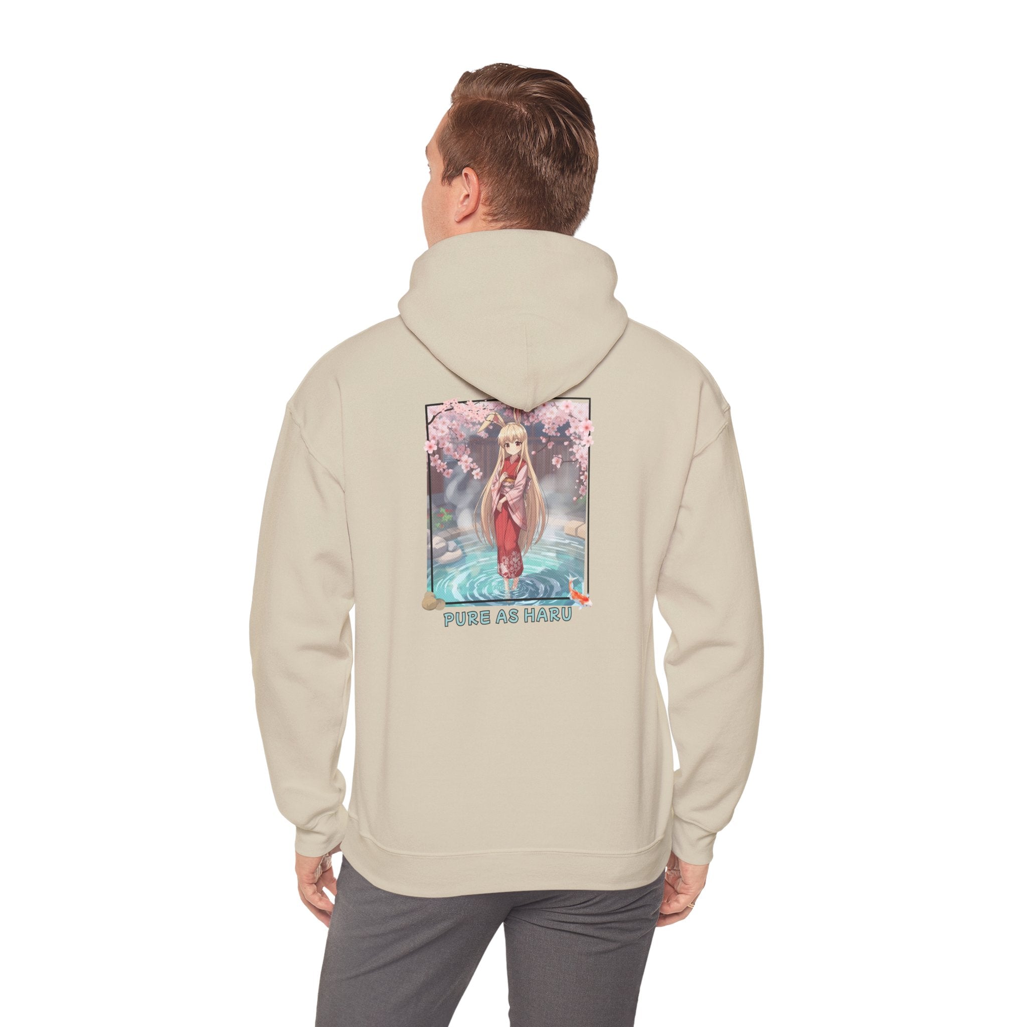 Hoodie blanc cassé avec impression anime Waifu HARU Bunny Girl onsen kimono bains japonais carpe koï cozy et chill