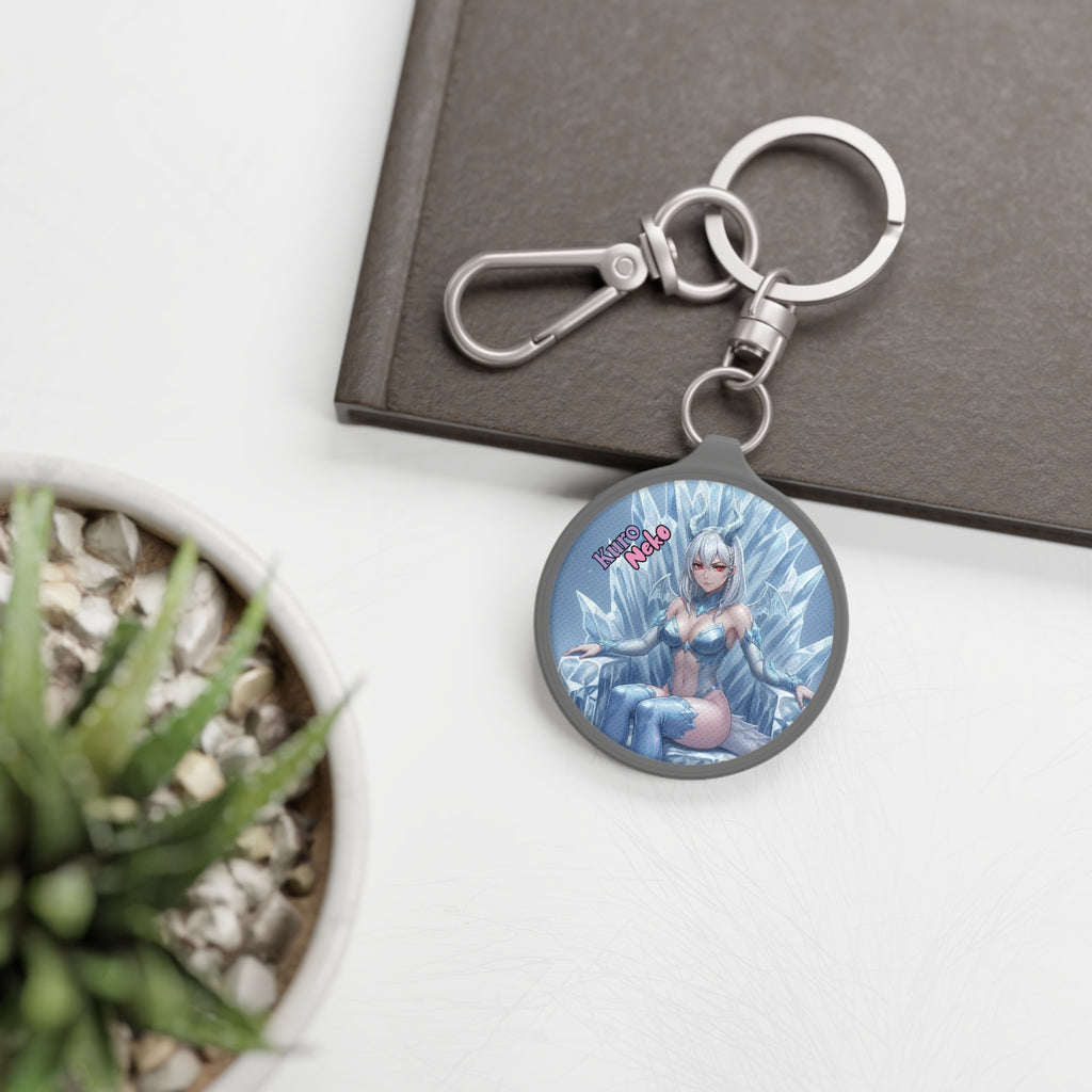 Porte-clés Anime YUKI avec une illustration de dragonne kemonomimi, souveraine des neiges.