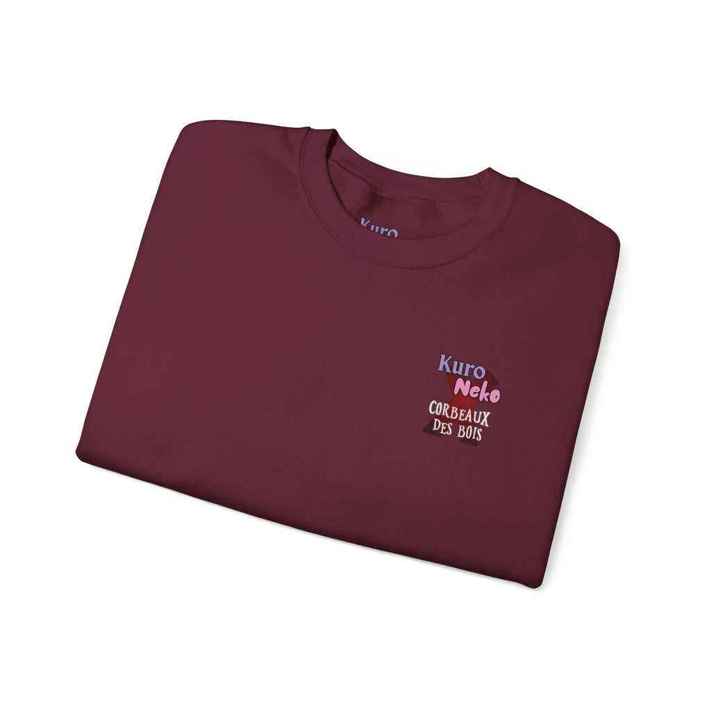 Sweatshirt Anime YORU en couleur bordeaux avec logo Kuro Neko et inscription Corbeaux des Bois.