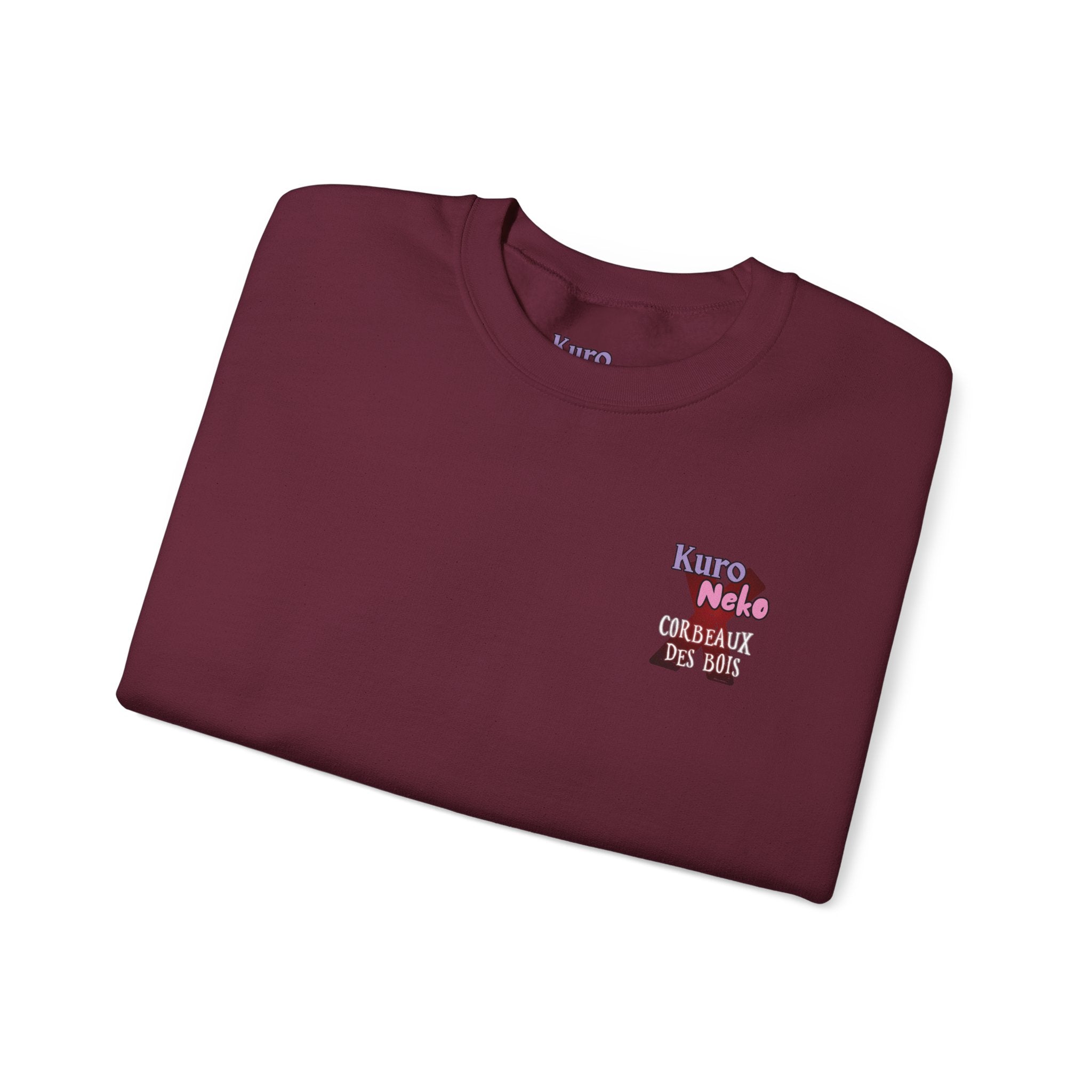 Sweatshirt Anime YORU en couleur bordeaux avec logo Kuro Neko et inscription Corbeaux des Bois.
