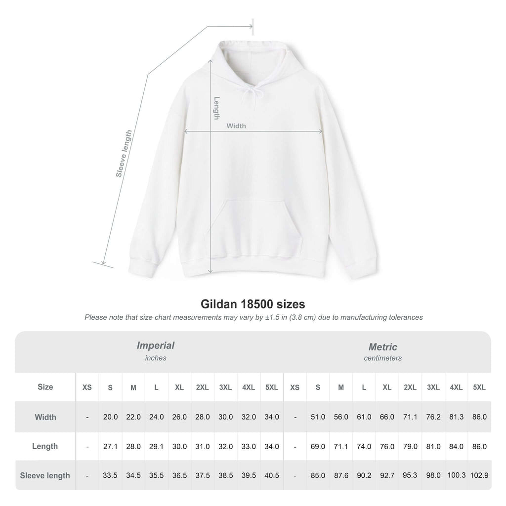 Mesures tailles pour Sweat à capuche Anime HARU Muse Chibi Pique-nique Sakura, Gildan 18500, Kuro Neko Shop