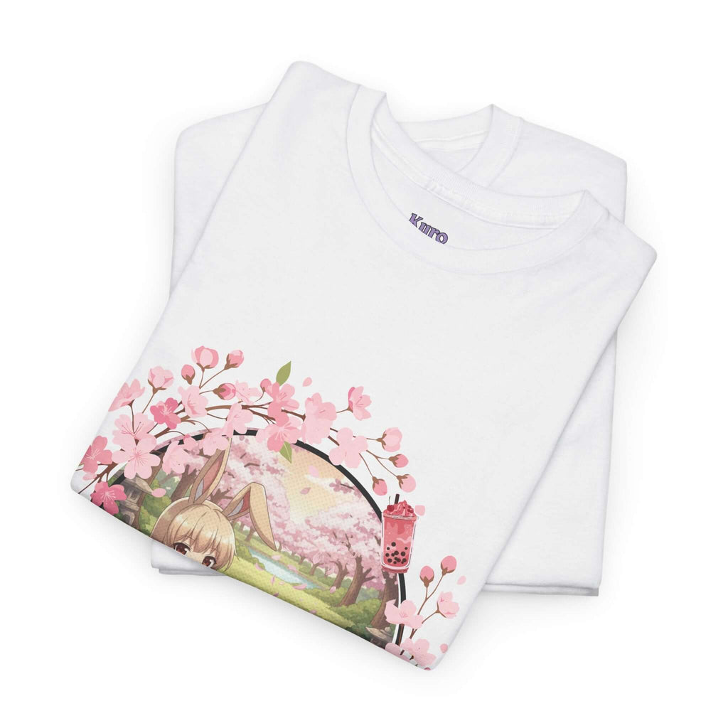 T-shirt Anime HARU Muse Chibi Pique-nique Sakura avec designs de sakura et oreille de lapin. Kuro Neko Shop