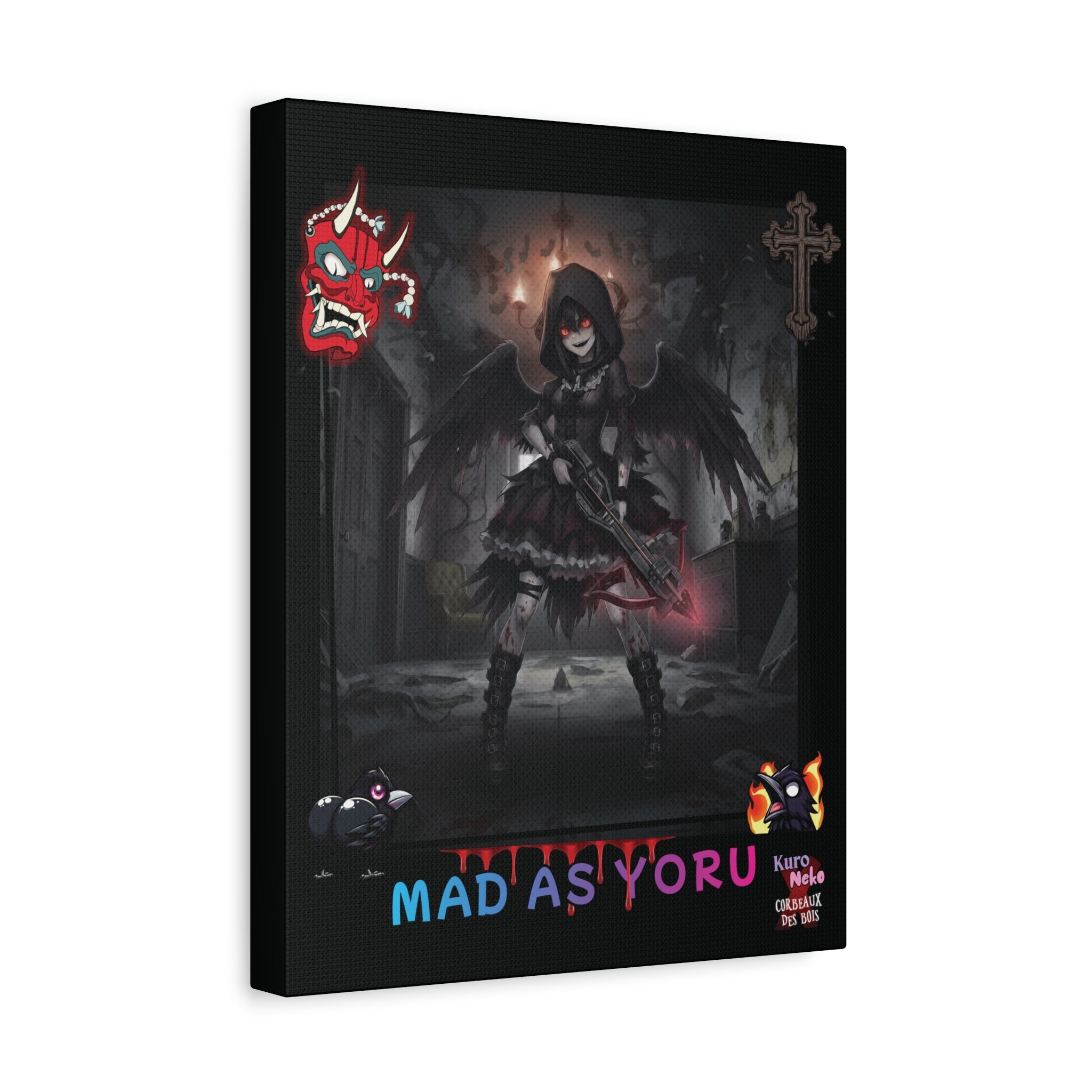 Toile Mate Anime YORU avec illustration de Yoru, muse gothique et chasseuse de démons, décor mural captivant.