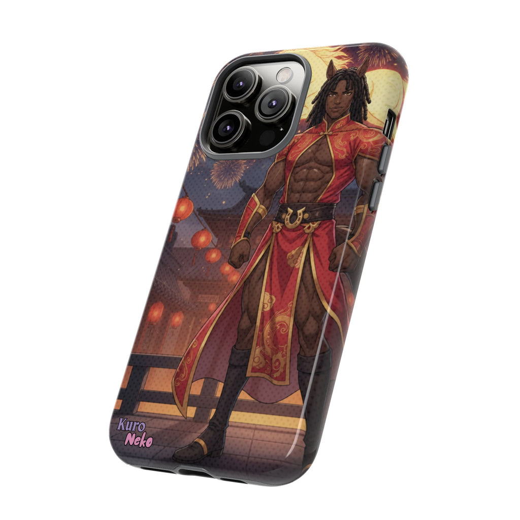 Coque téléphone RYO cheval zodiaque vue de profil épaisseur double couche polycarbonate TPU
