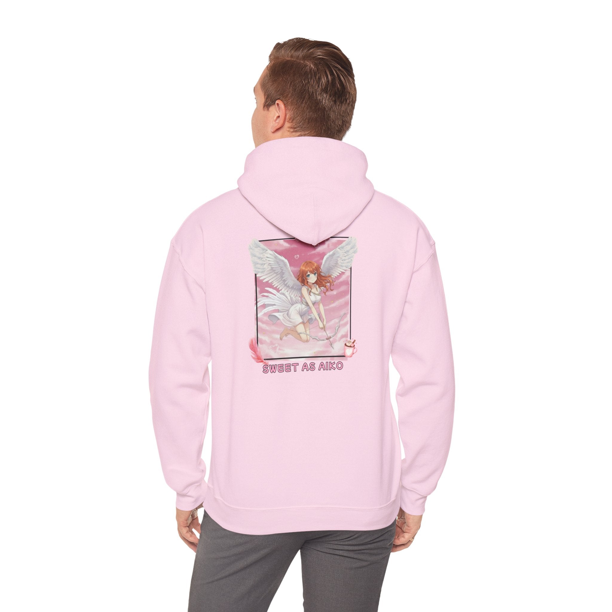 Hoodie rose pastel avec impression anime waifu AIKO Bird Girl Cupidon Angélique tunique blanche Arc de cœur Saint-Valentin Love
