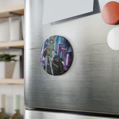 aimant anime Hanko : Chatte kemonomimi cyberpunk décor rebelle sur réfrigérateur - Free as...
