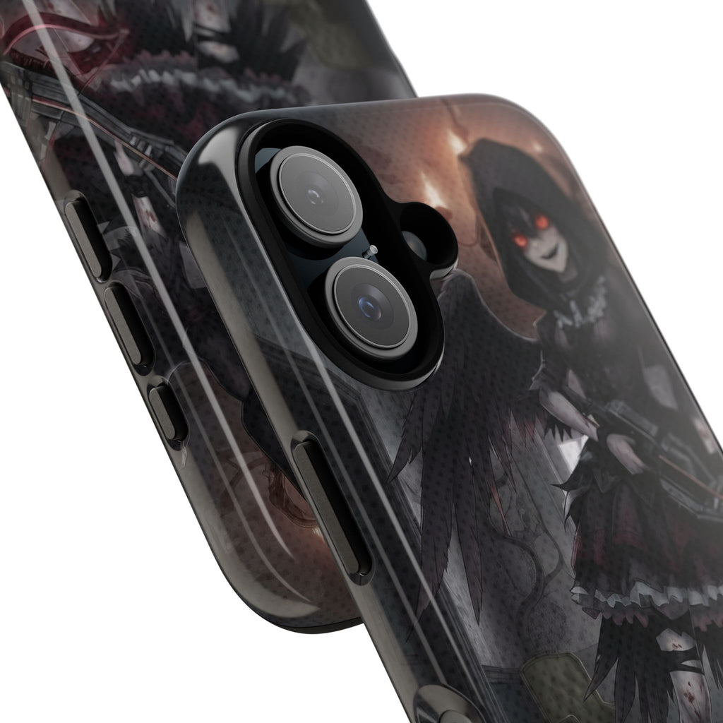 Anime Phone Case – Mad as Yoru Crow Waifu Kemonomimi with dark wings and glowing eyes for demon hunters.