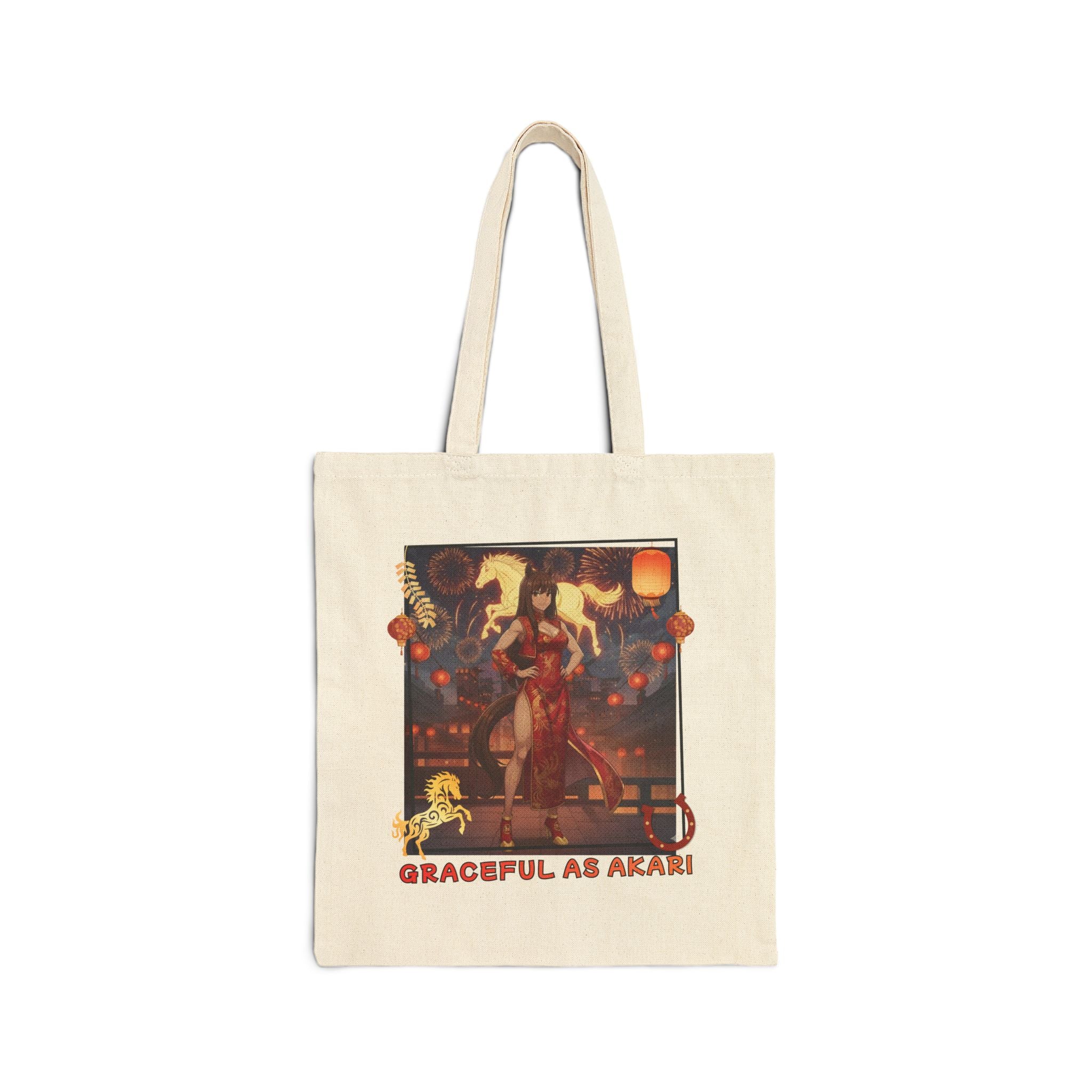 Tote bag Anime AKARI avec motif Akari et Cheval de Feu, élégant et tendance.