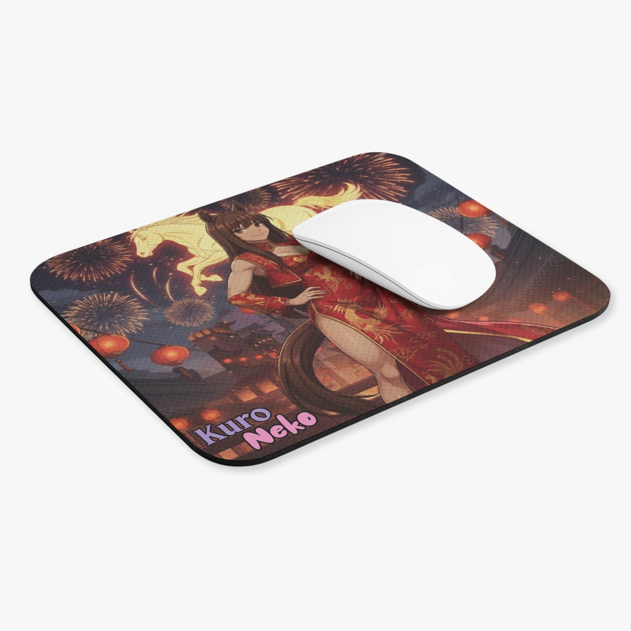 Tapis de souris Anime AKARI avec Akari en kimono et lanternes, inspiré de la danse du zodiaque.
