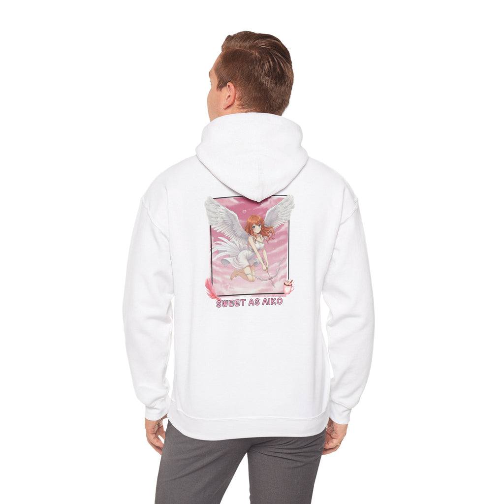 Hoodie blanc avec impression anime waifu AIKO Bird Girl Cupidon Angélique tunique blanche Arc de cœur Saint-Valentin Love