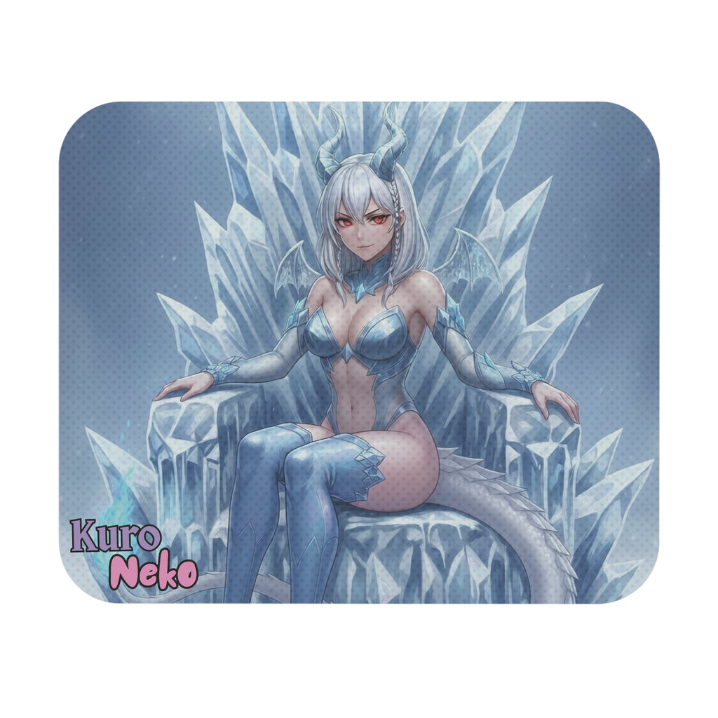 Tapis de souris Anime YUKI représentant une dragonne sur un trône de glace, design élégant et hivernal.
