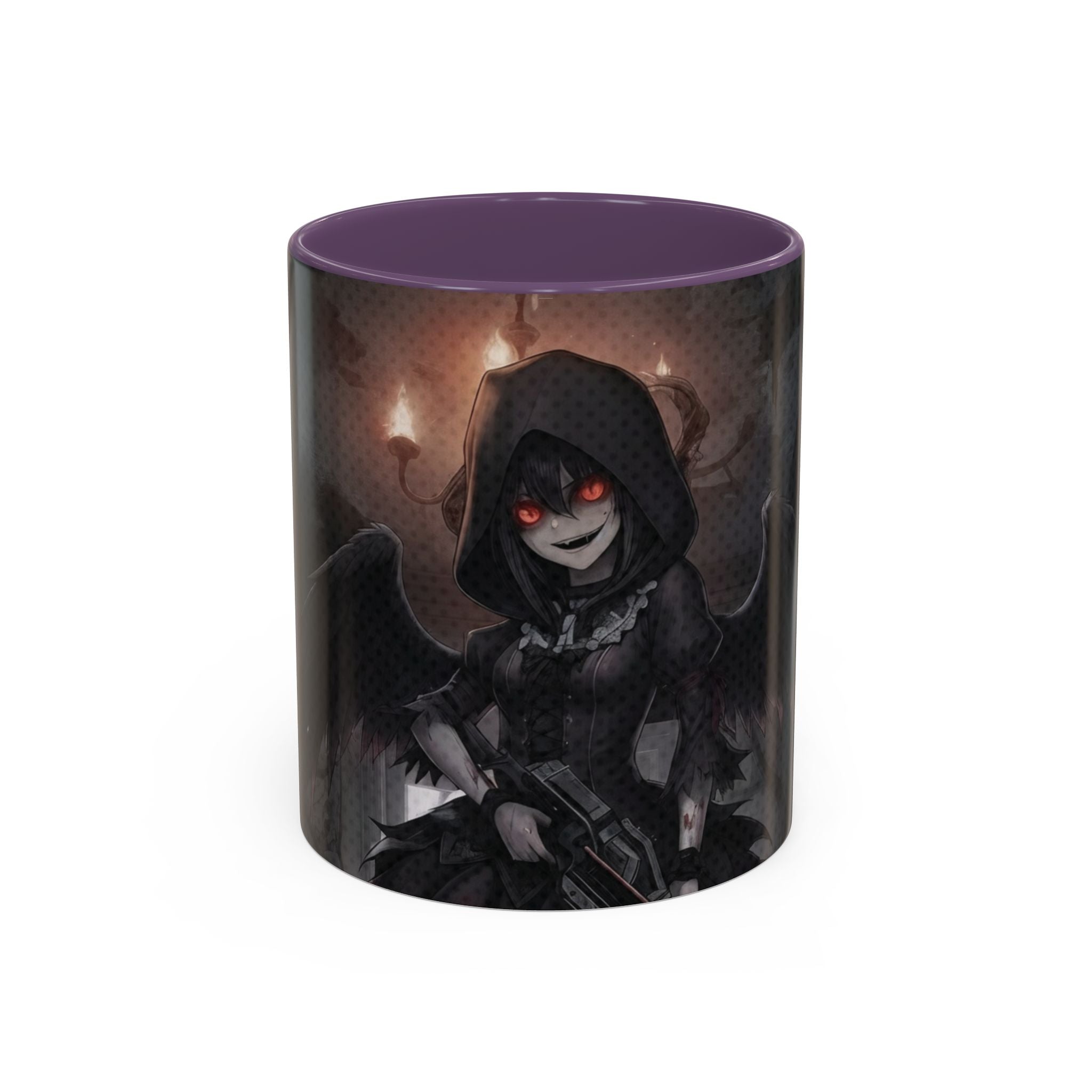 Mug Anime YORU avec illustration d'une chasseuse de démons gothique et des détails sombres.