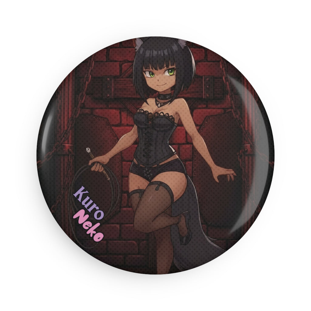 aimant anime YAMI Gothique & Louve Mystérieuse - YAMI louve kemonomimi sur surface métallique, style gothique, pose dominante