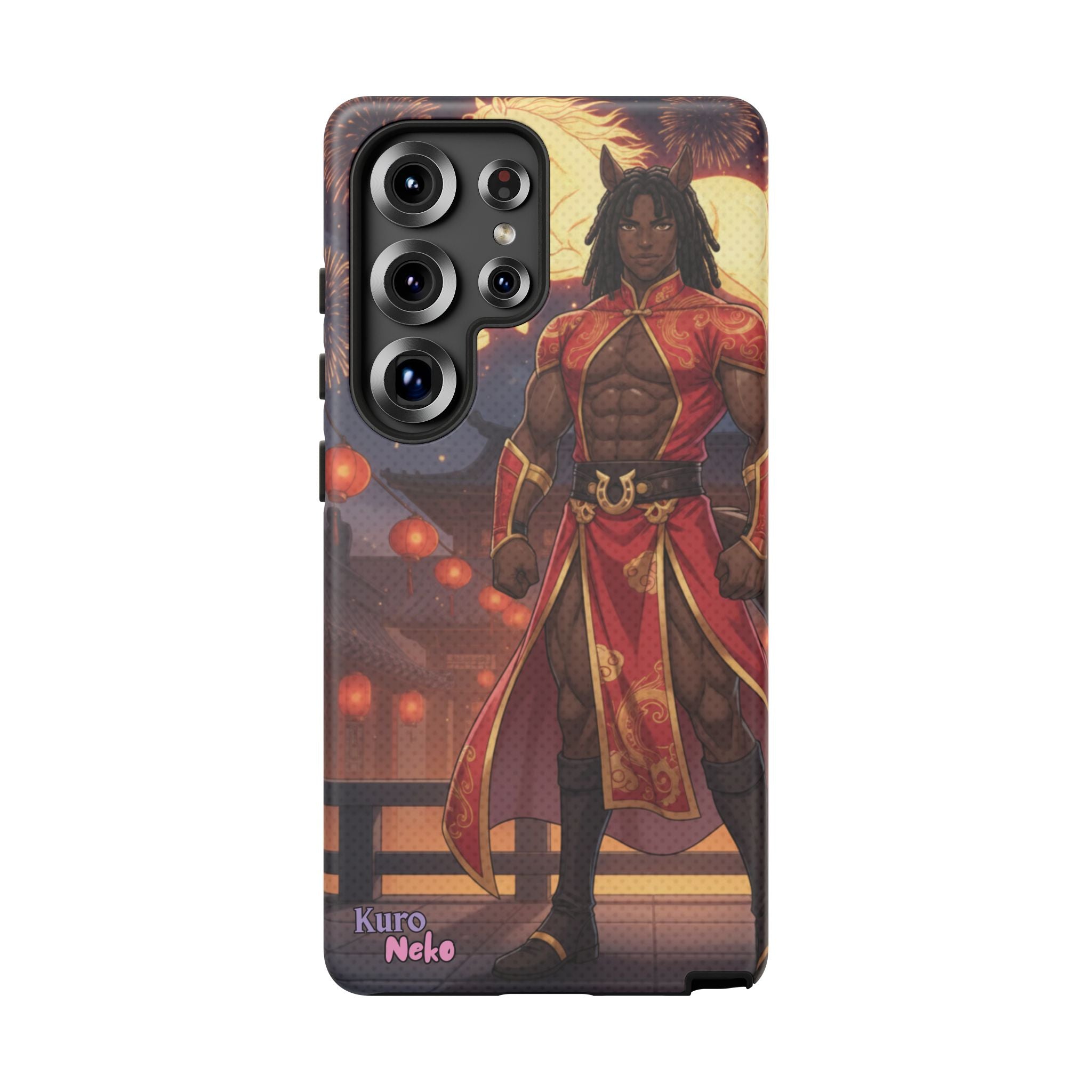 Coque anime RYO Année du Cheval vue arrière design kemonomimi husbando rouge or
