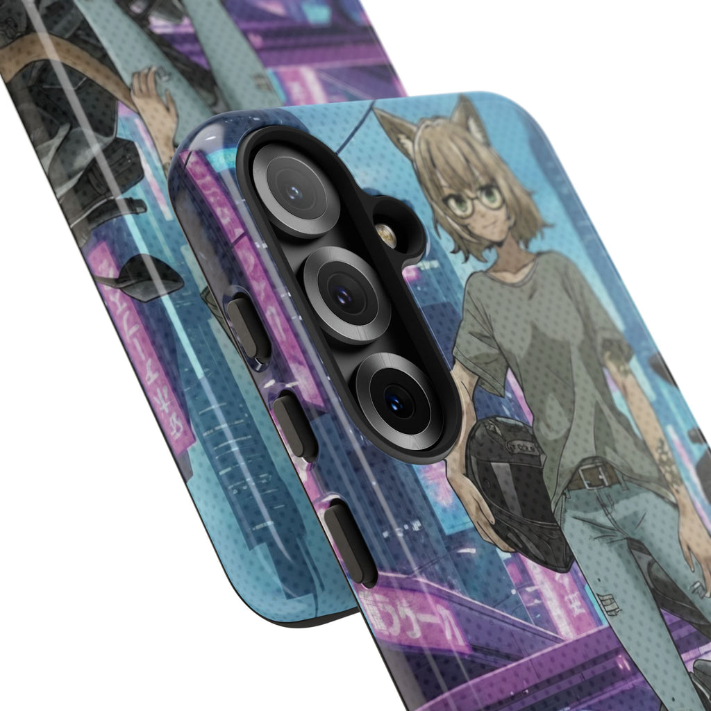 Coque téléphone Anime HANKO Style Cyberpunk & Chatte Rebelle